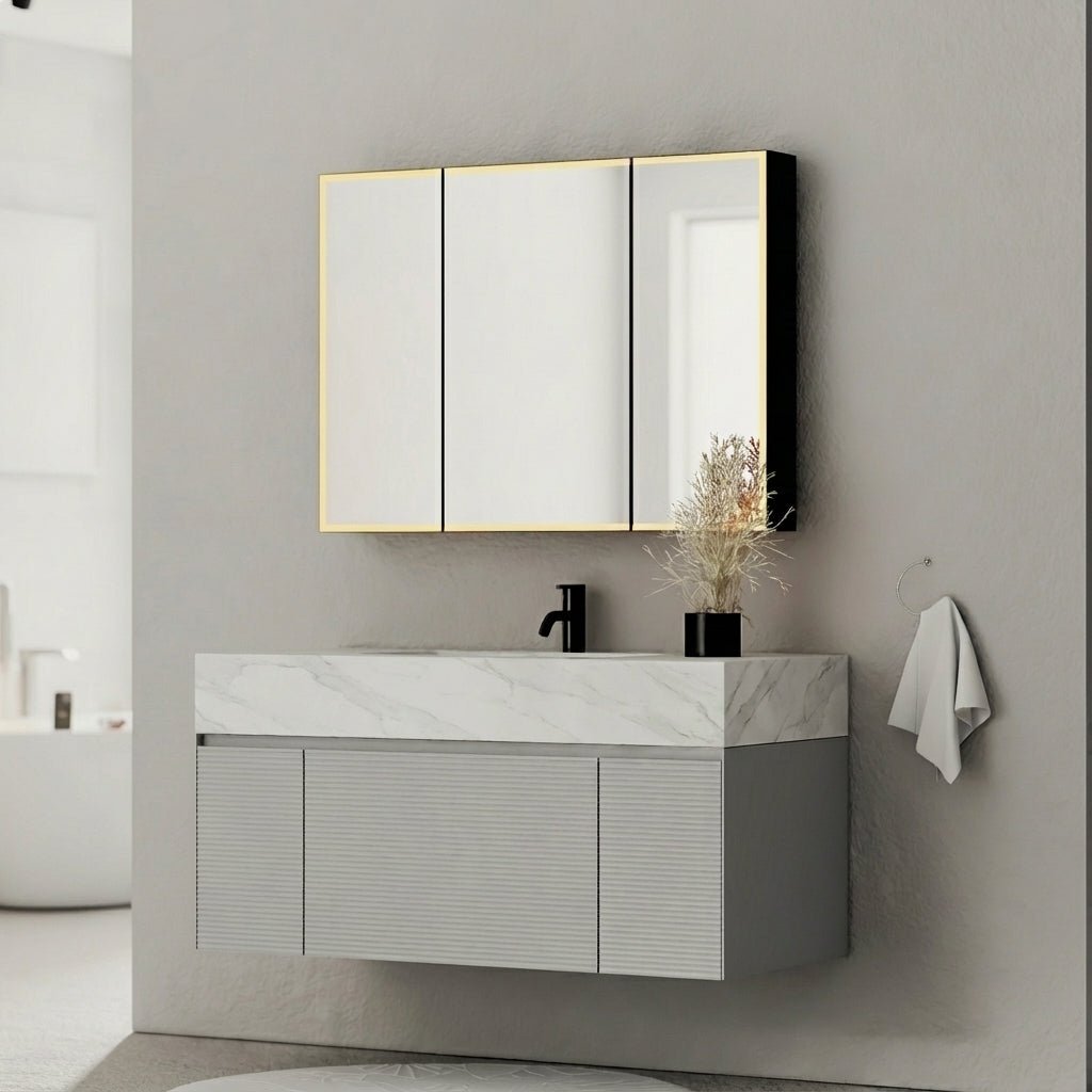 48" Stone Top with Light Grey Engineered Wood Floating Bathroom Vanity - Vanity48"