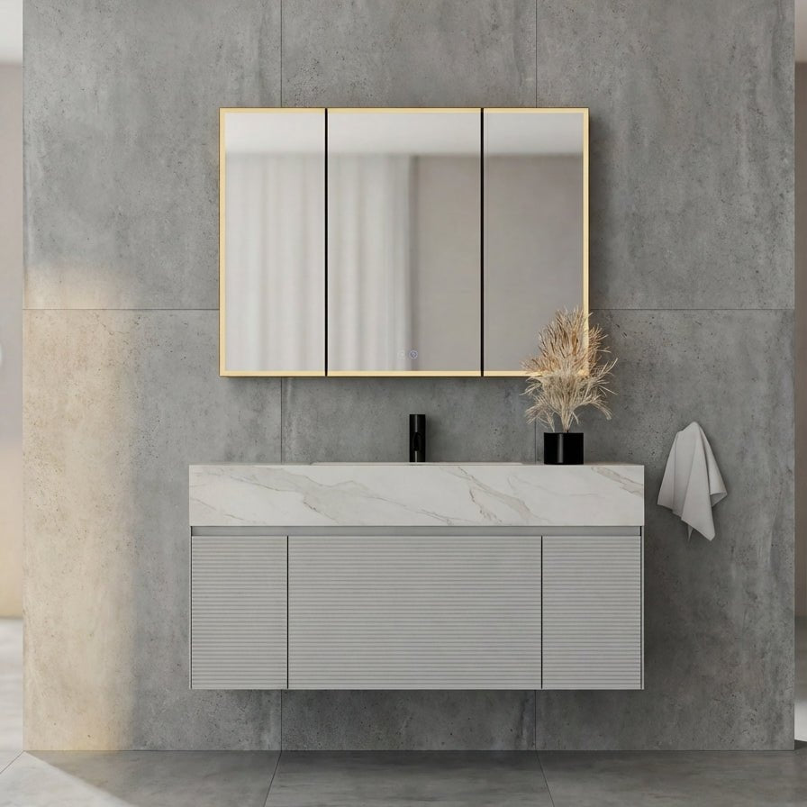 48" Stone Top with Light Grey Engineered Wood Floating Bathroom Vanity - Vanity48"