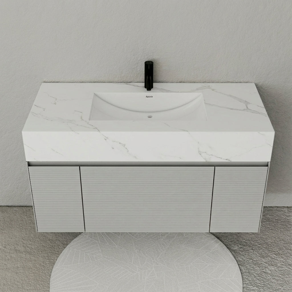 48" Stone Top with Light Grey Engineered Wood Floating Bathroom Vanity - Vanity48"