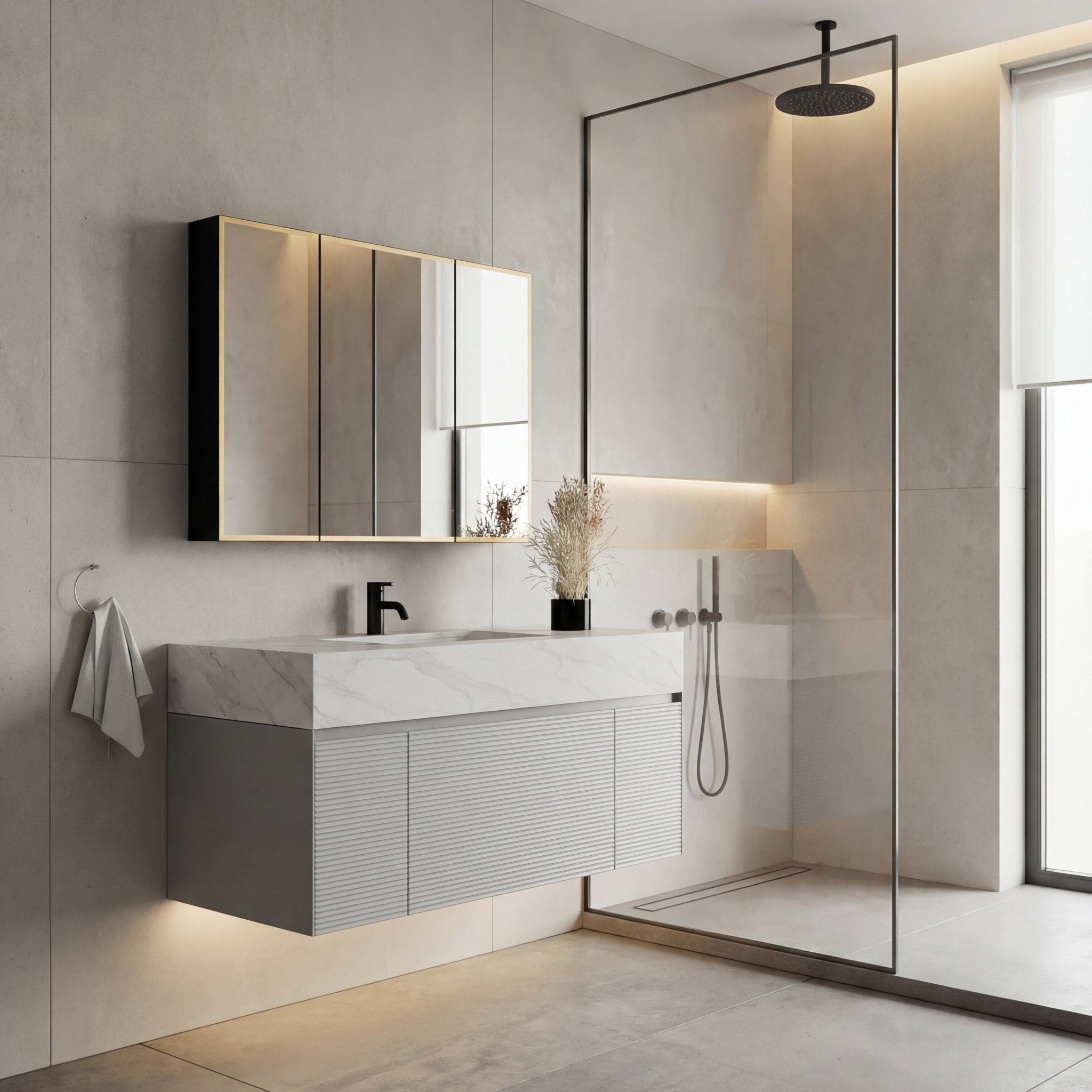 48" Stone Top with Light Grey Engineered Wood Floating Bathroom Vanity - Vanity48"