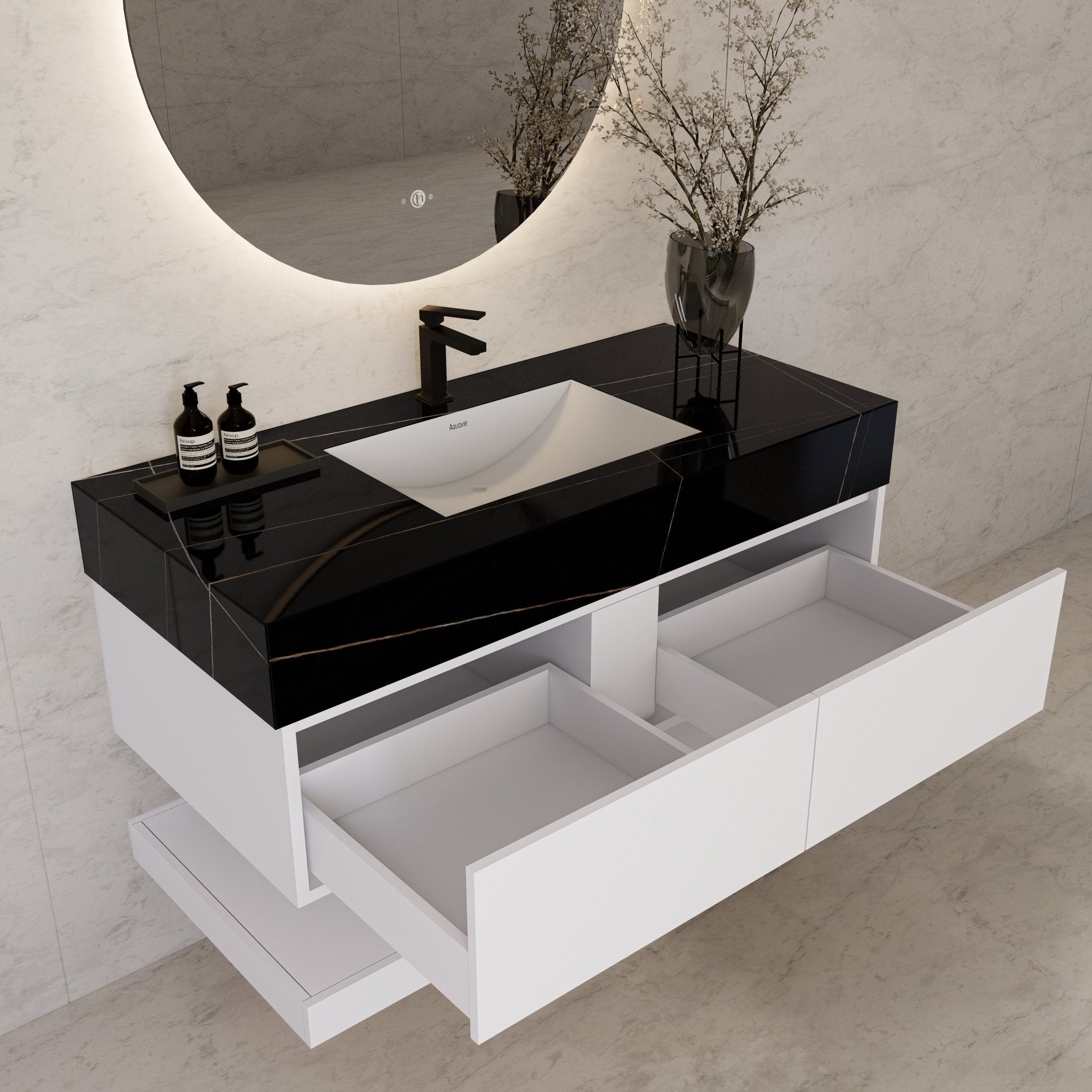 48" White Open Shelf Floating Bathroom Vanity -Vanity48"
