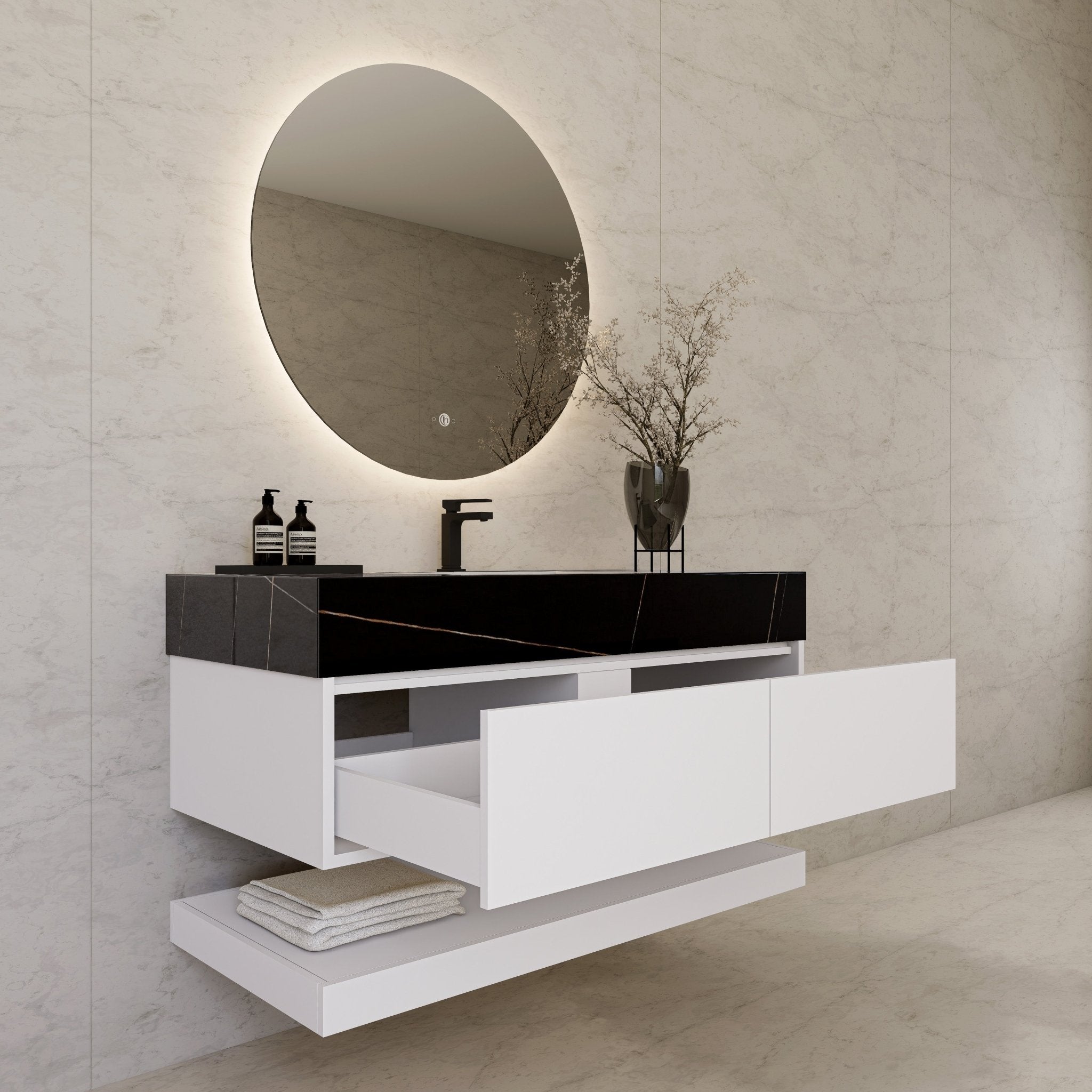 48" White Open Shelf Floating Bathroom Vanity -Vanity48"