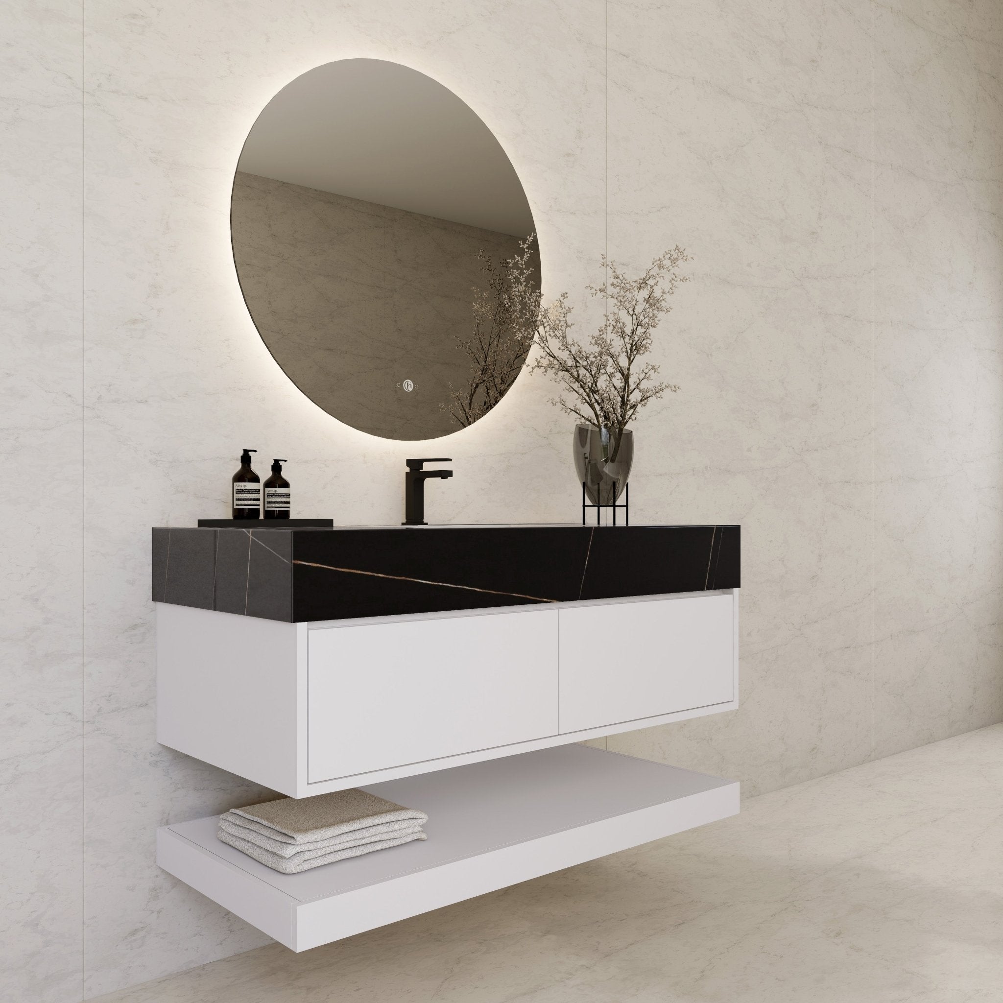 48" White Open Shelf Floating Bathroom Vanity -Vanity48"
