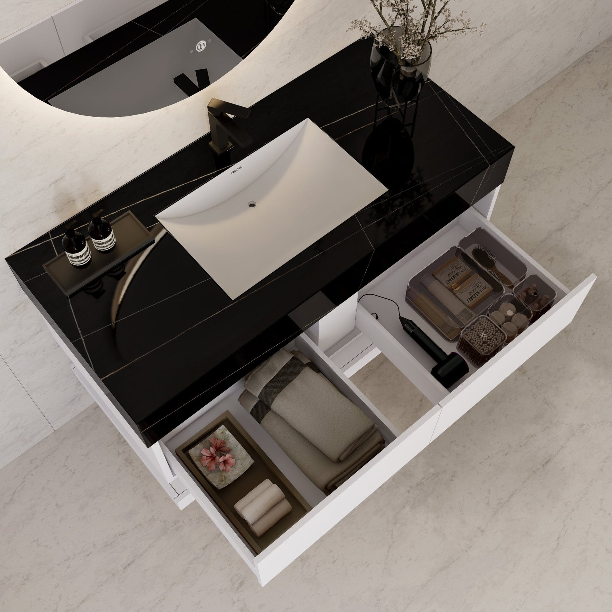 48" White Open Shelf Floating Bathroom Vanity -Vanity48"