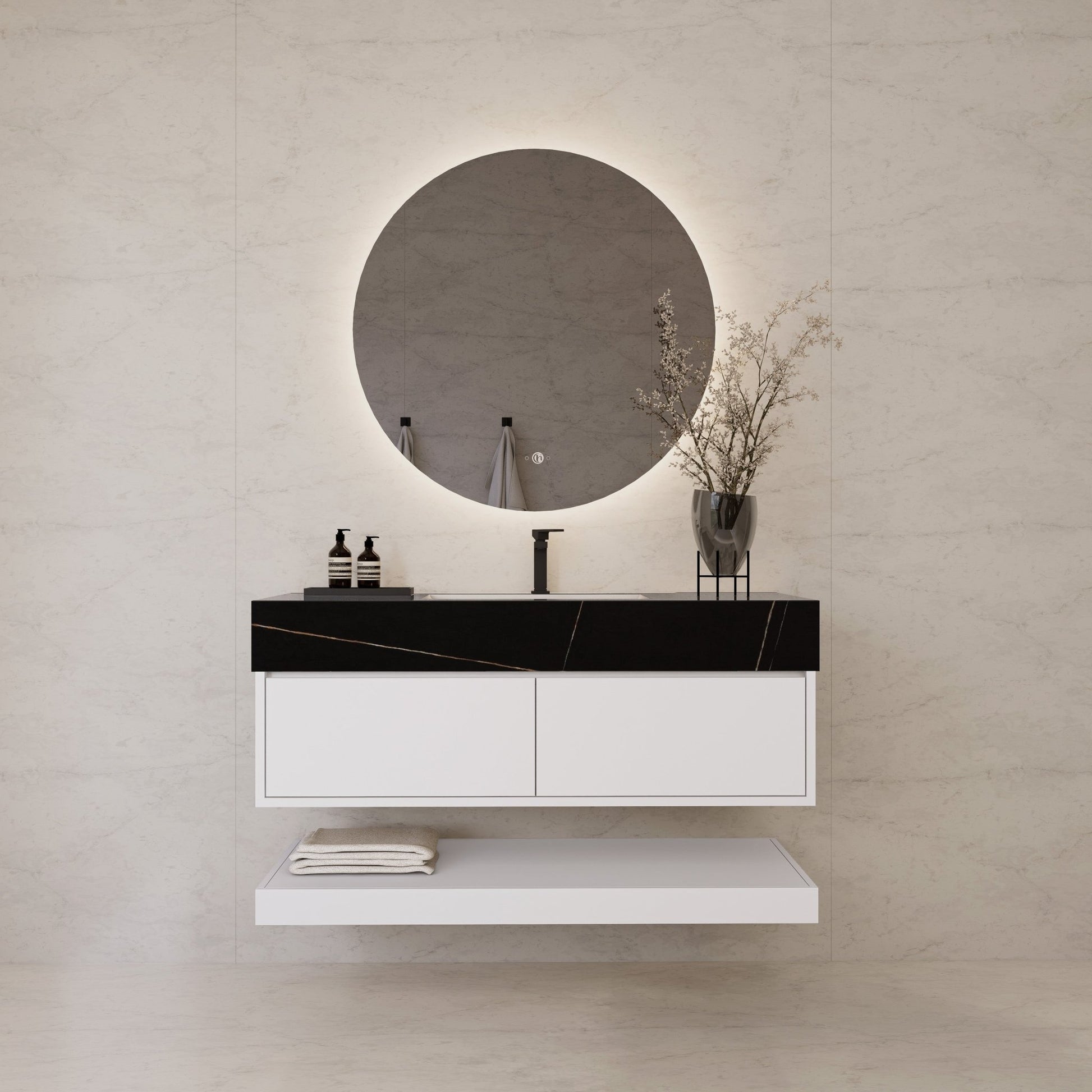 48" White Open Shelf Floating Bathroom Vanity -Vanity48"
