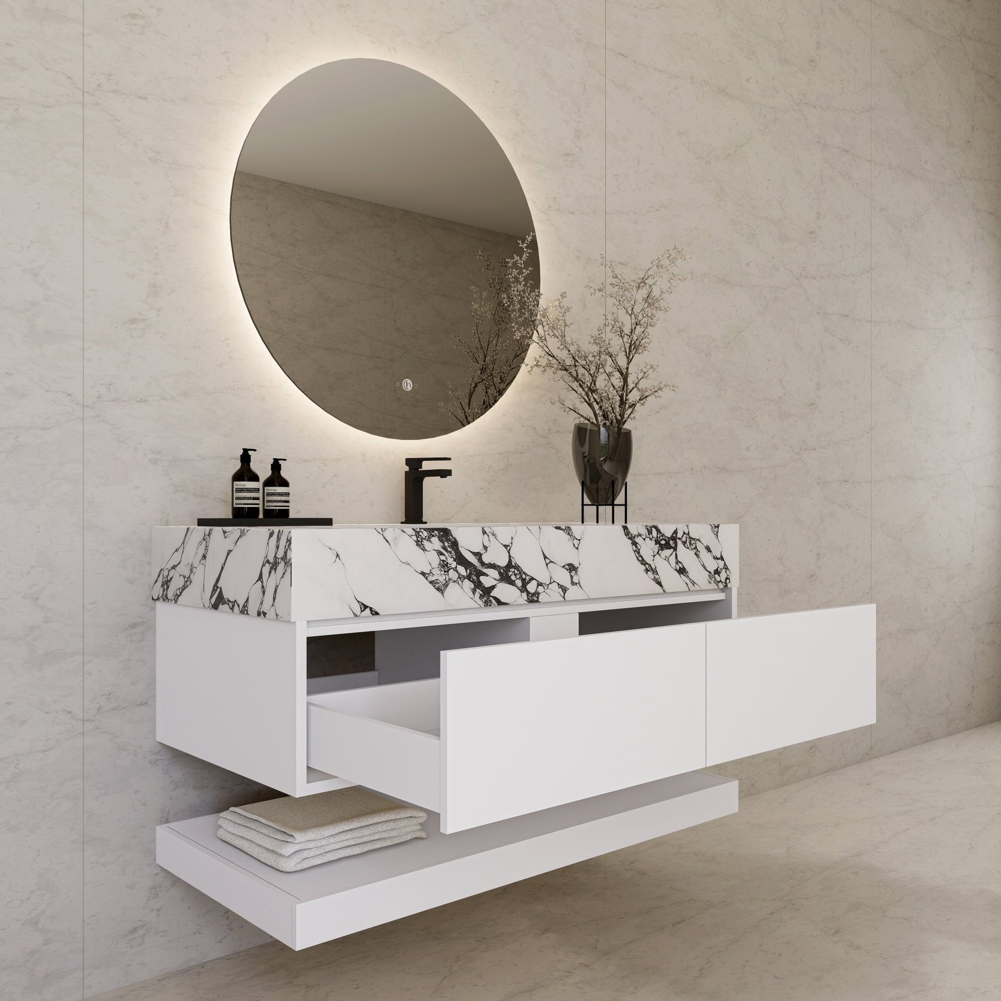 48" White Open Shelf Floating Bathroom Vanity -Vanity48"