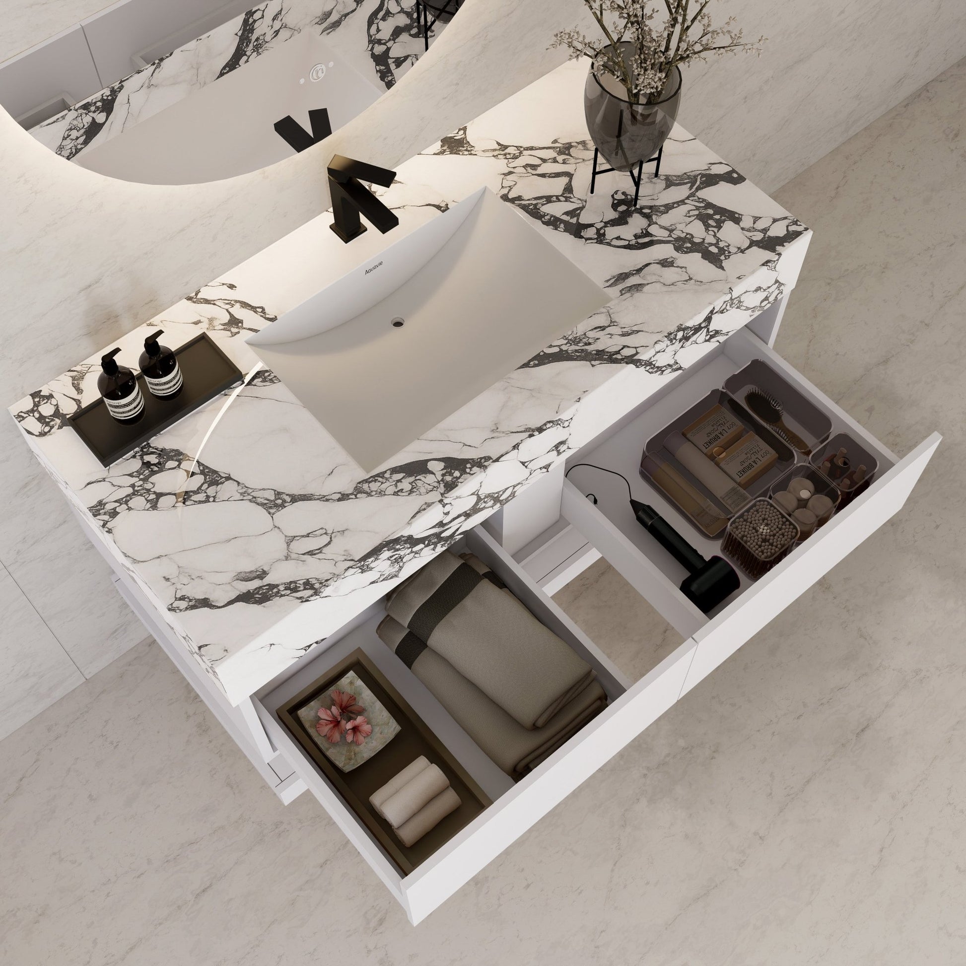 48" White Open Shelf Floating Bathroom Vanity -Vanity48"
