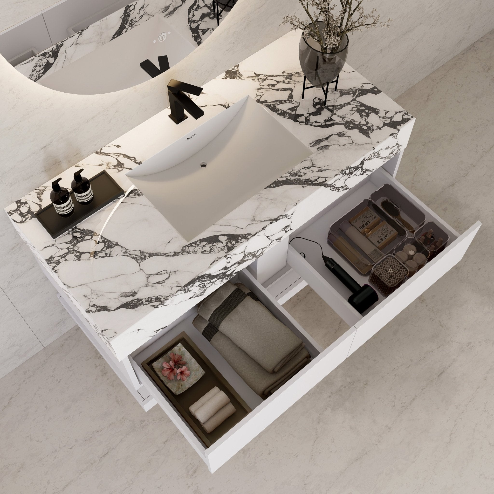 48" White Open Shelf Floating Bathroom Vanity -Vanity48"