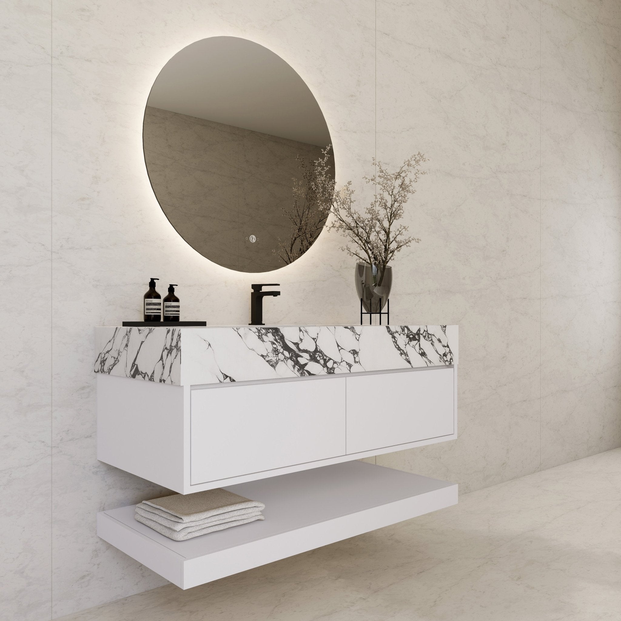 48" White Open Shelf Floating Bathroom Vanity -Vanity48"
