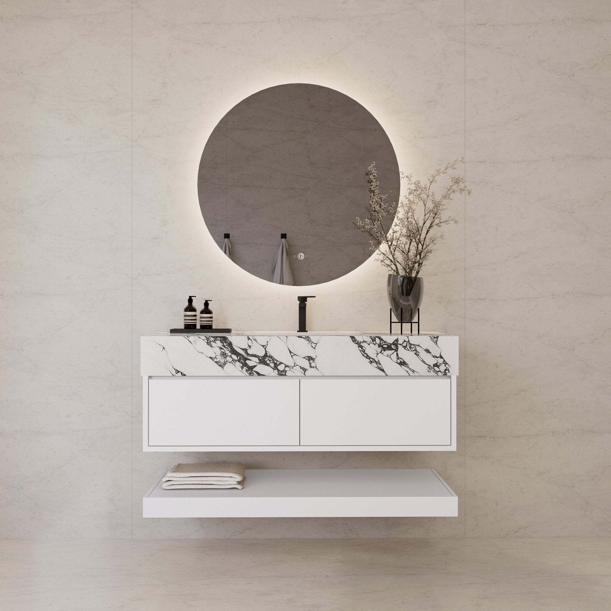 48" White Open Shelf Floating Bathroom Vanity -Vanity48"
