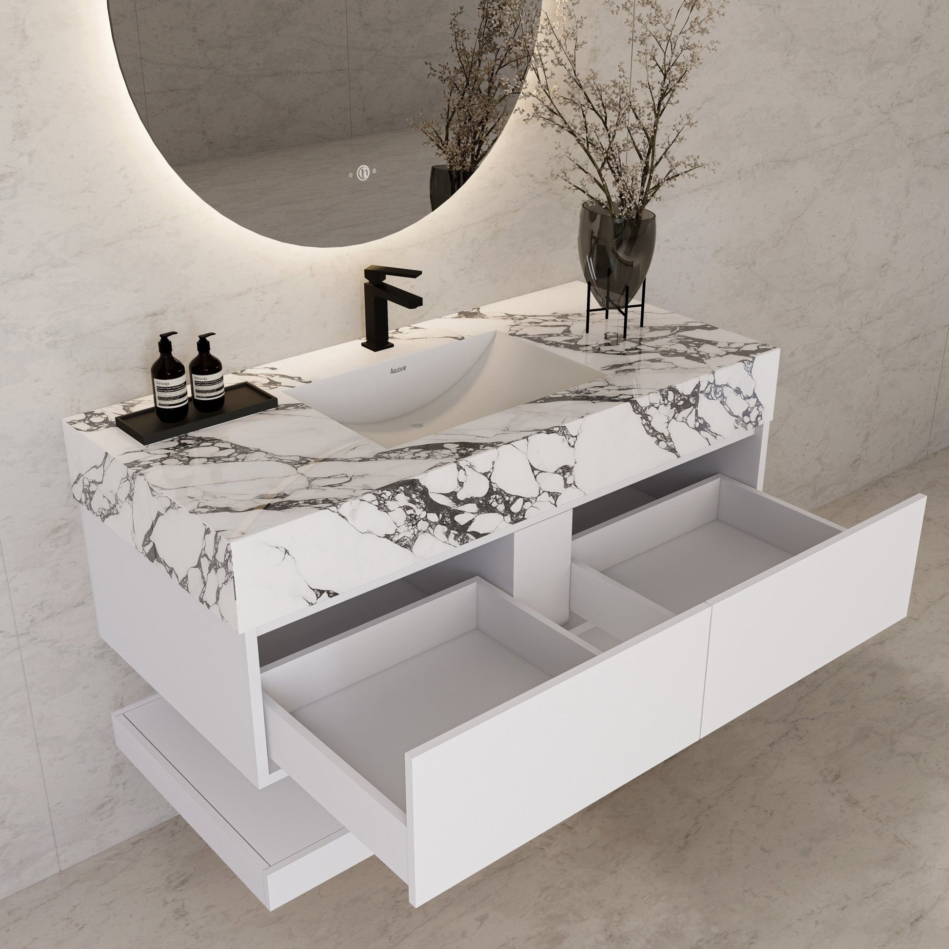 48" White Open Shelf Floating Bathroom Vanity -Vanity48"
