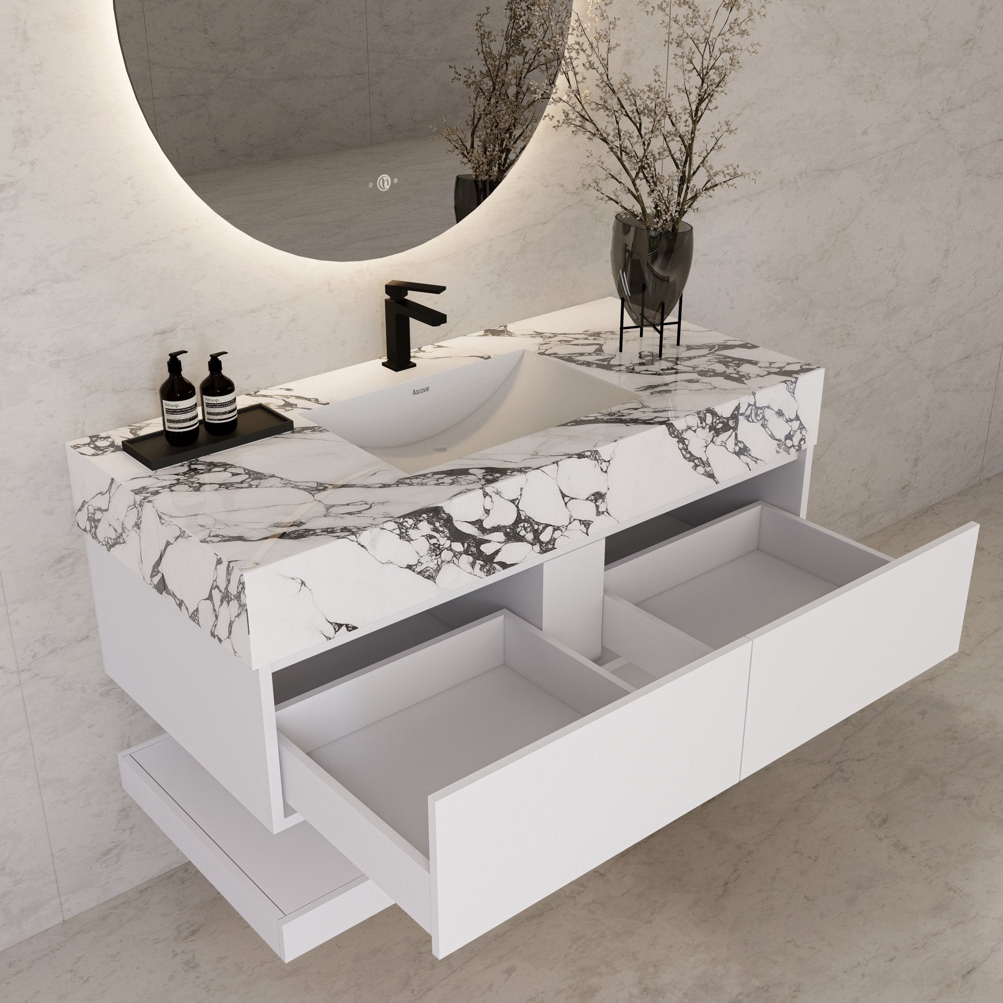 48" White Open Shelf Floating Bathroom Vanity -Vanity48"