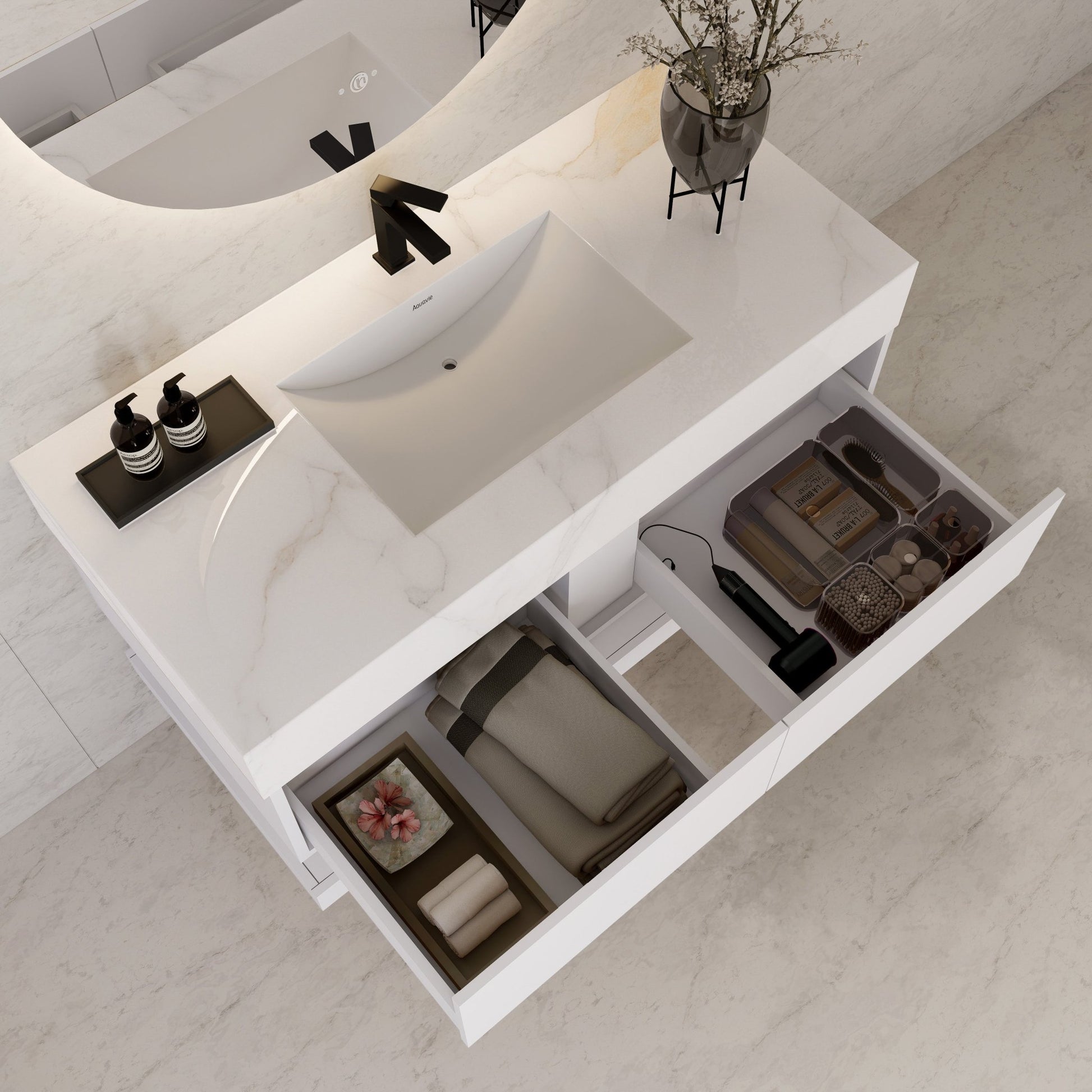 48" White Open Shelf Floating Bathroom Vanity -Vanity48"