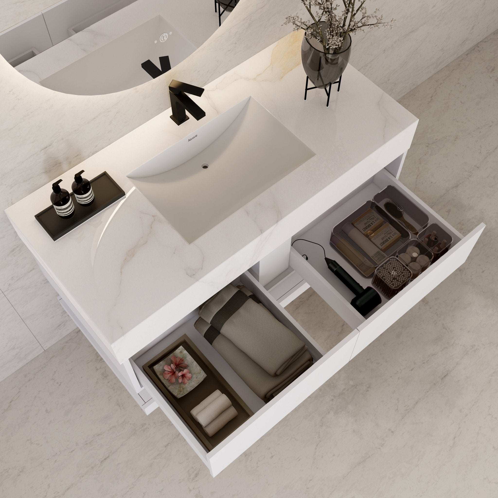 48" White Open Shelf Floating Bathroom Vanity -Vanity48"