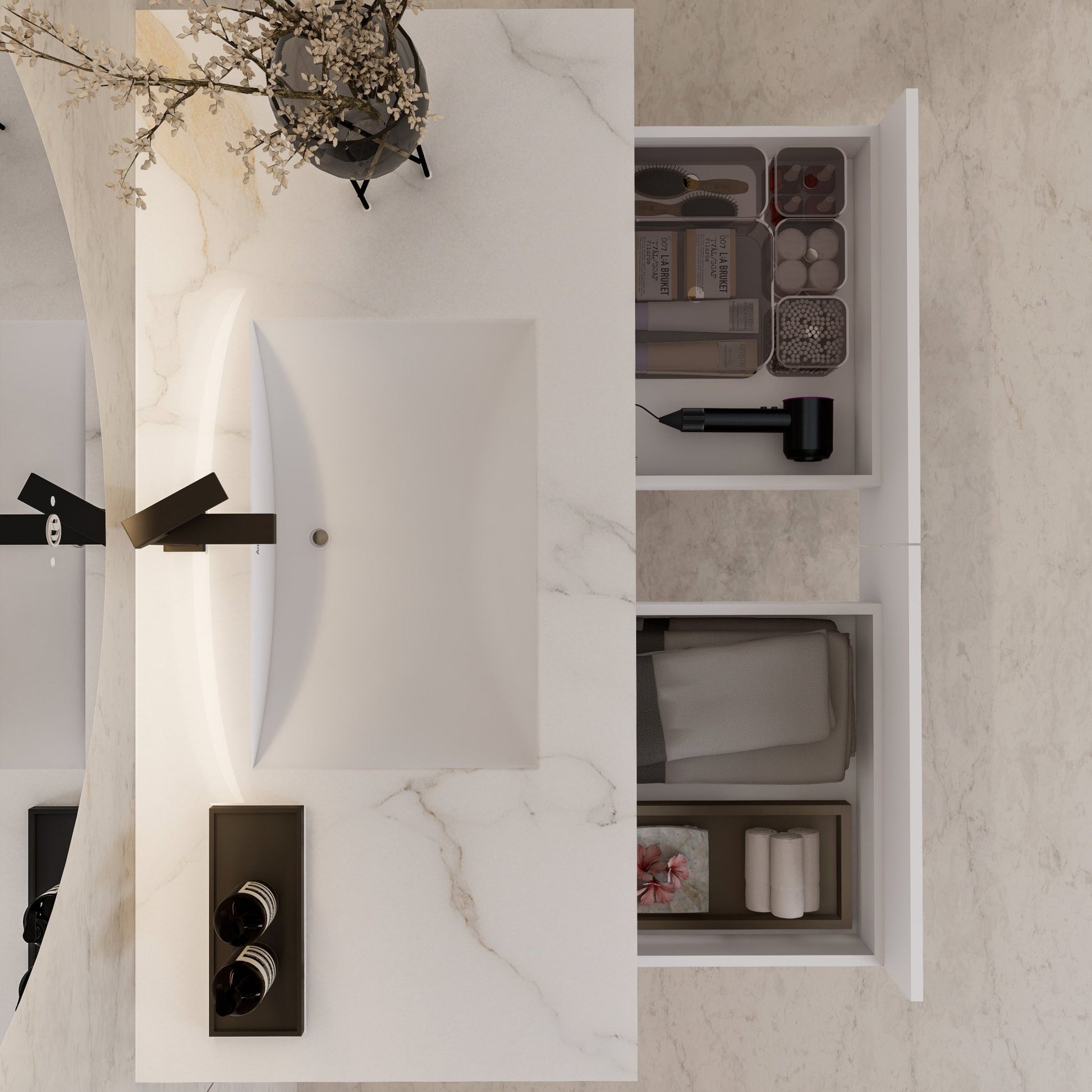 48" White Open Shelf Floating Bathroom Vanity -Vanity48"