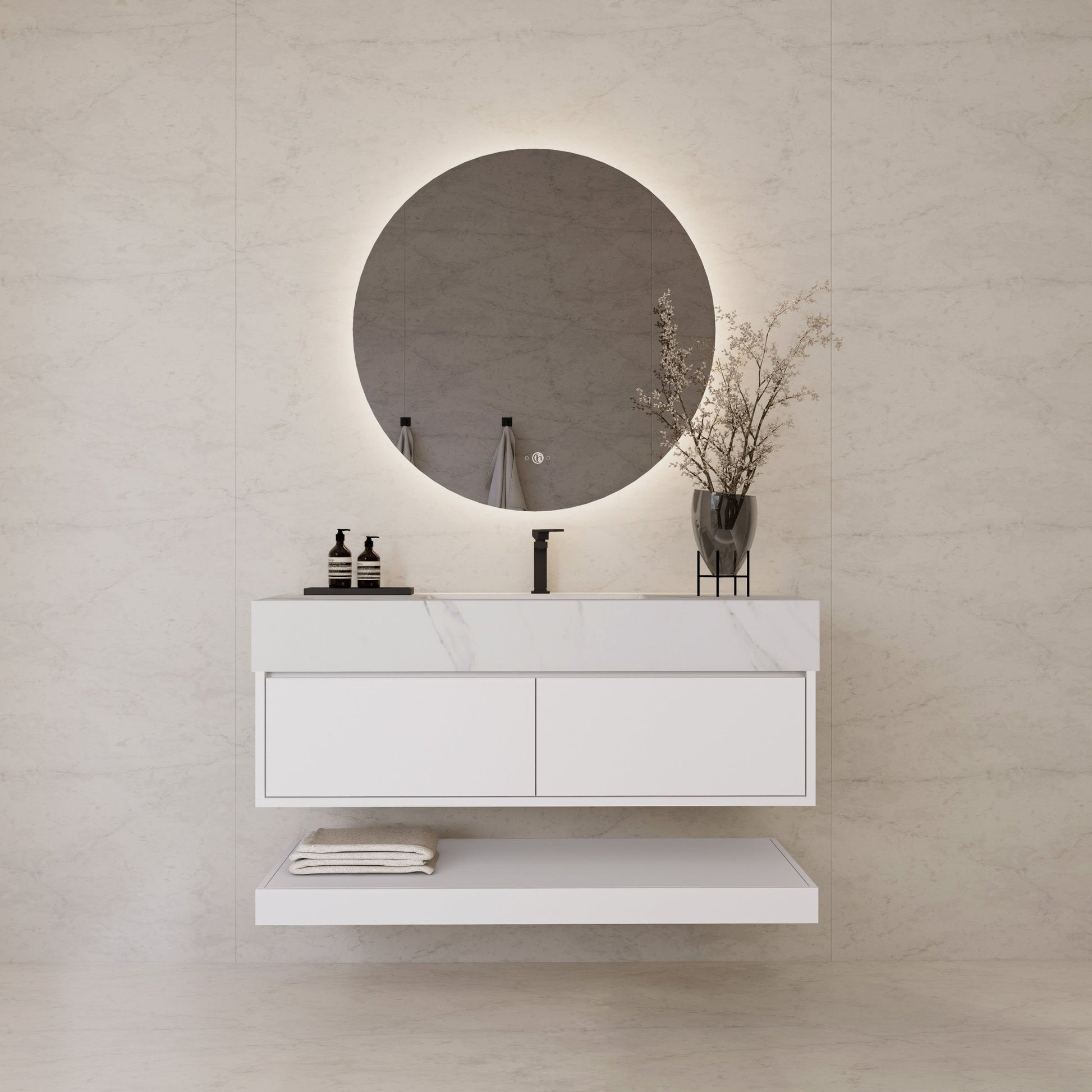 48" White Open Shelf Floating Bathroom Vanity -Vanity48"