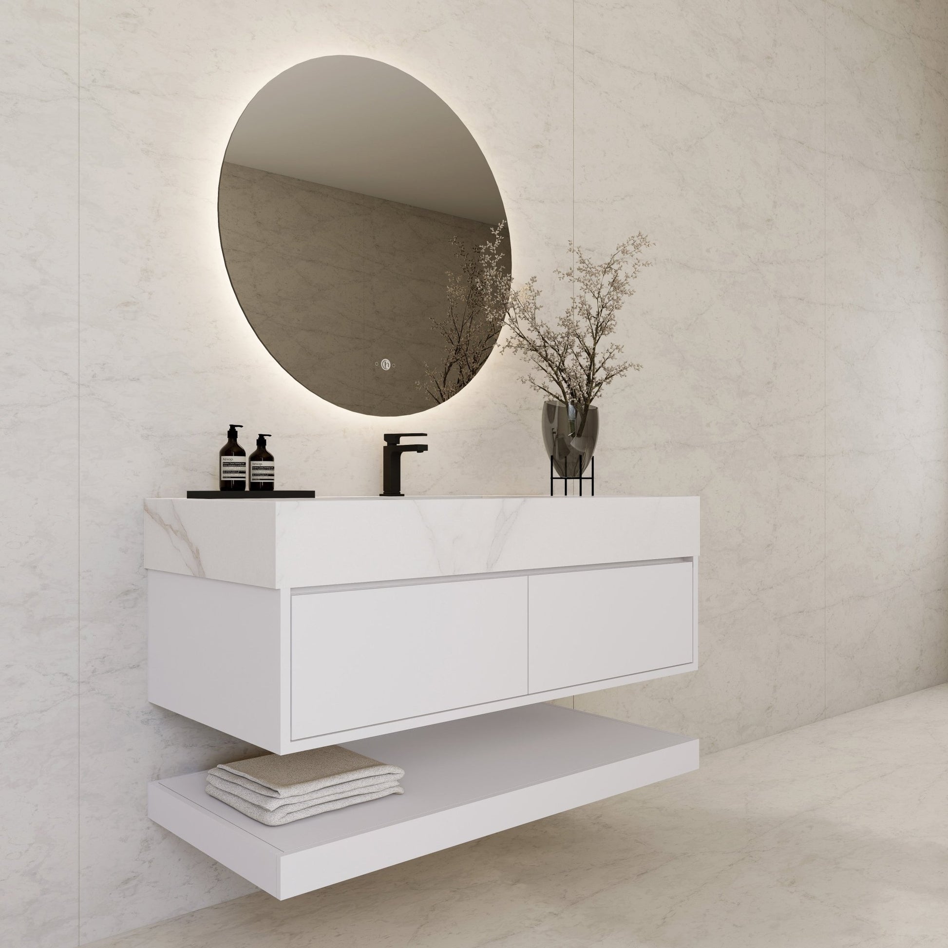 48" White Open Shelf Floating Bathroom Vanity -Vanity48"