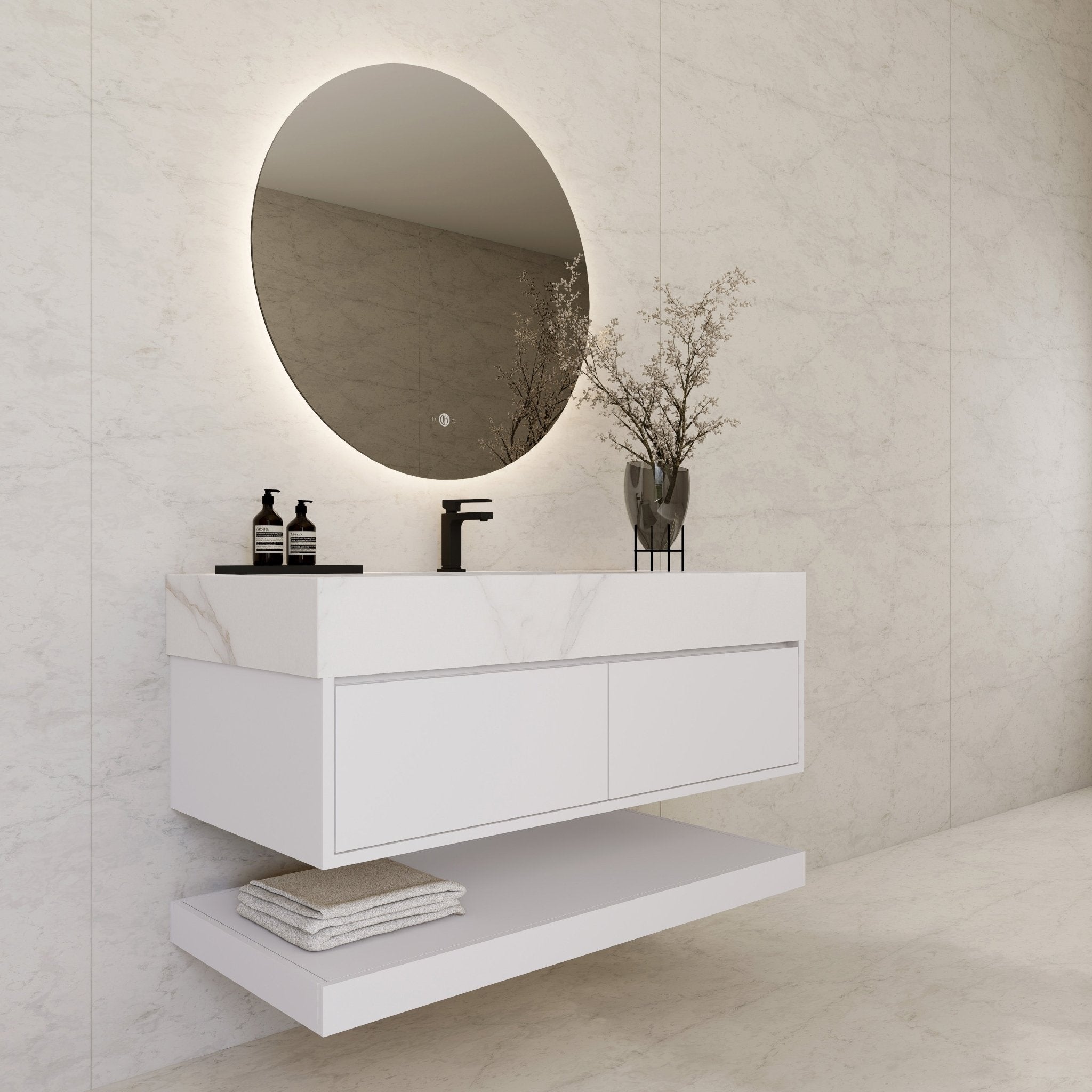 48" White Open Shelf Floating Bathroom Vanity -Vanity48"