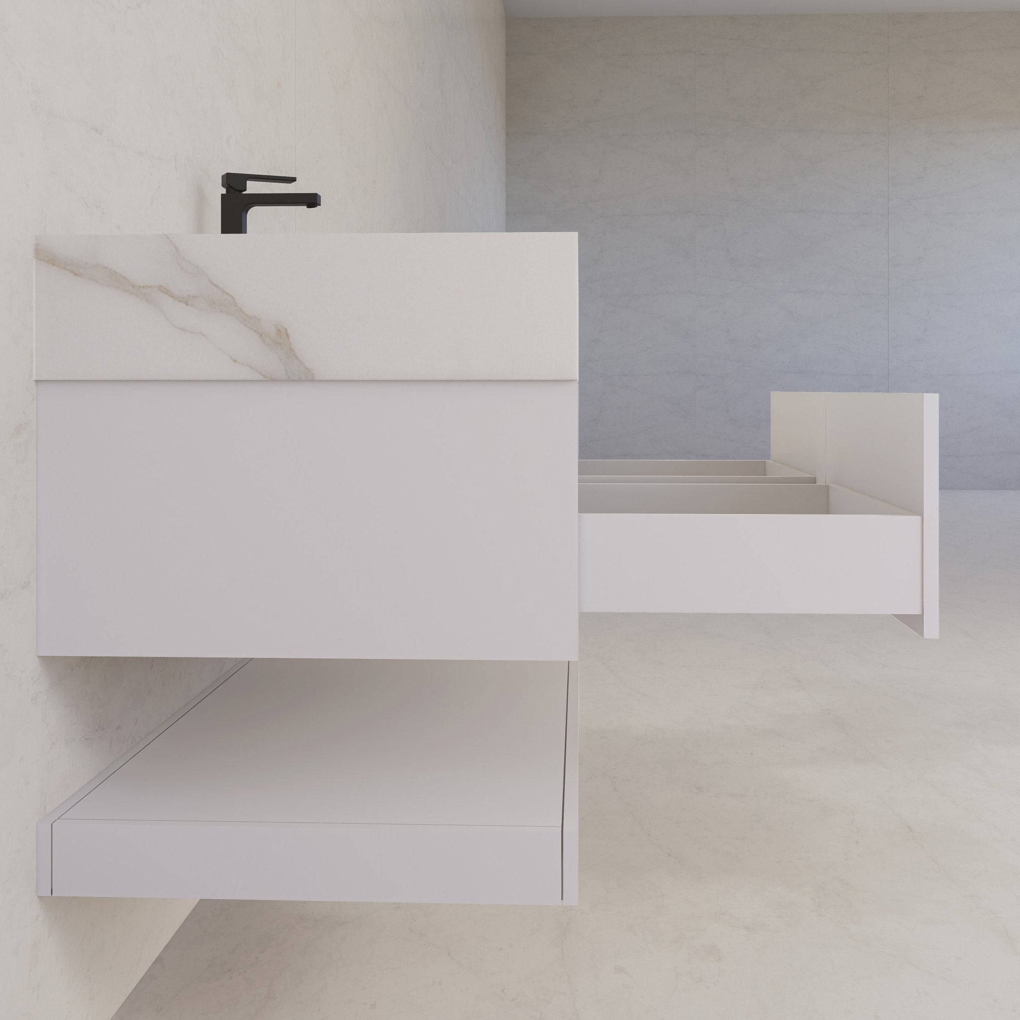 48" White Open Shelf Floating Bathroom Vanity -Vanity48"