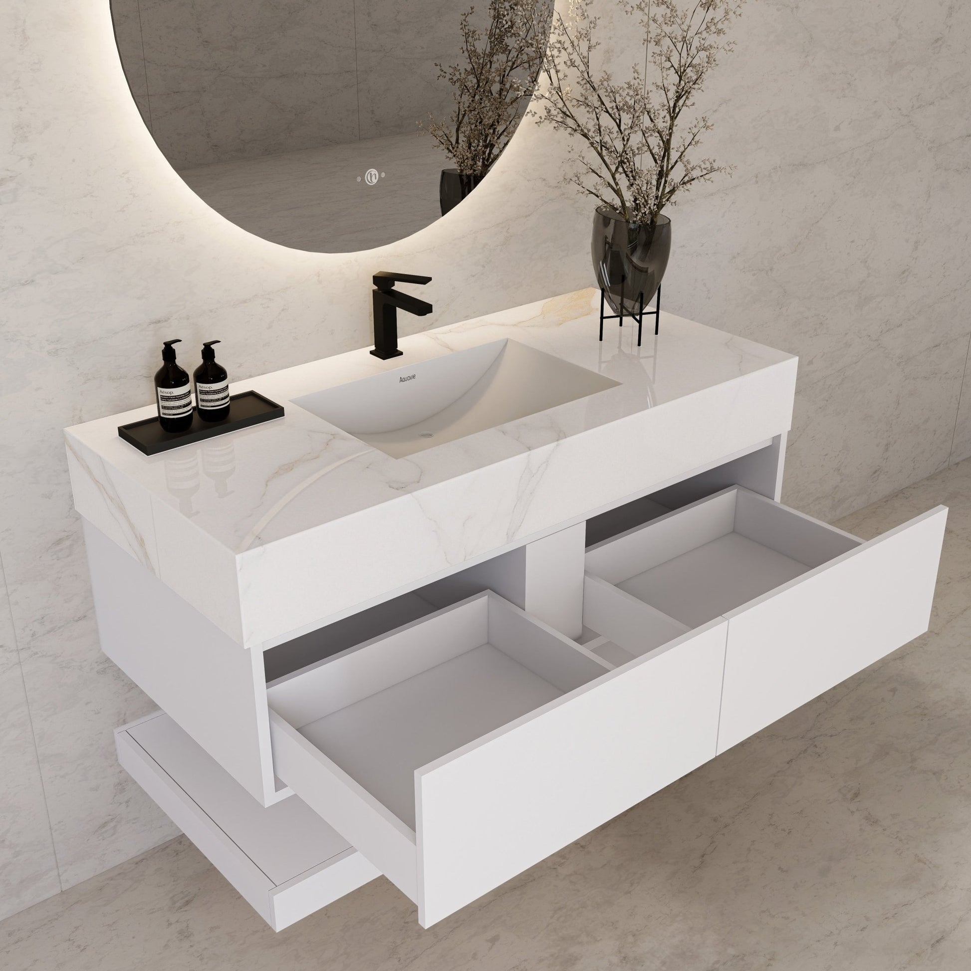 48" White Open Shelf Floating Bathroom Vanity -Vanity48"