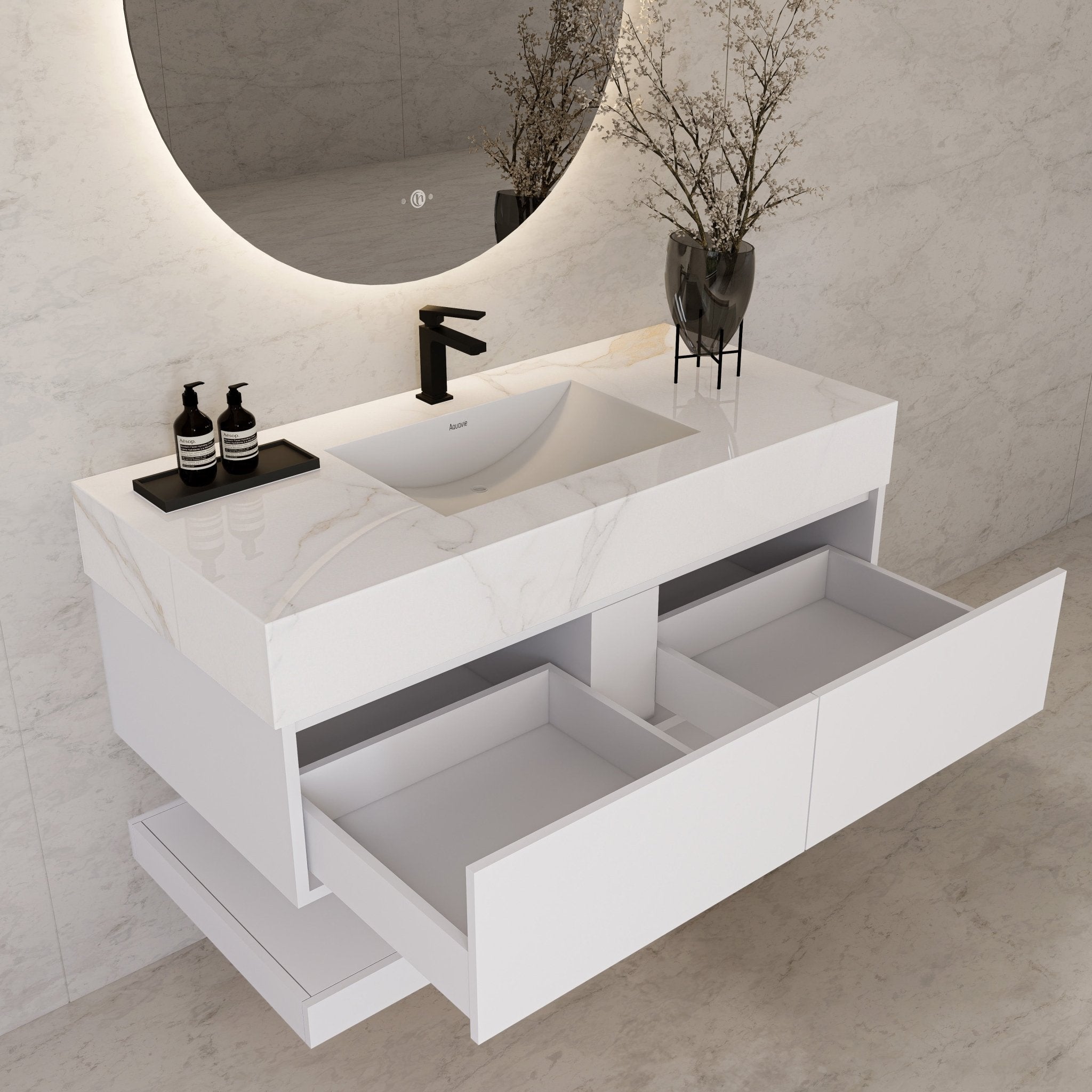 48" White Open Shelf Floating Bathroom Vanity -Vanity48"