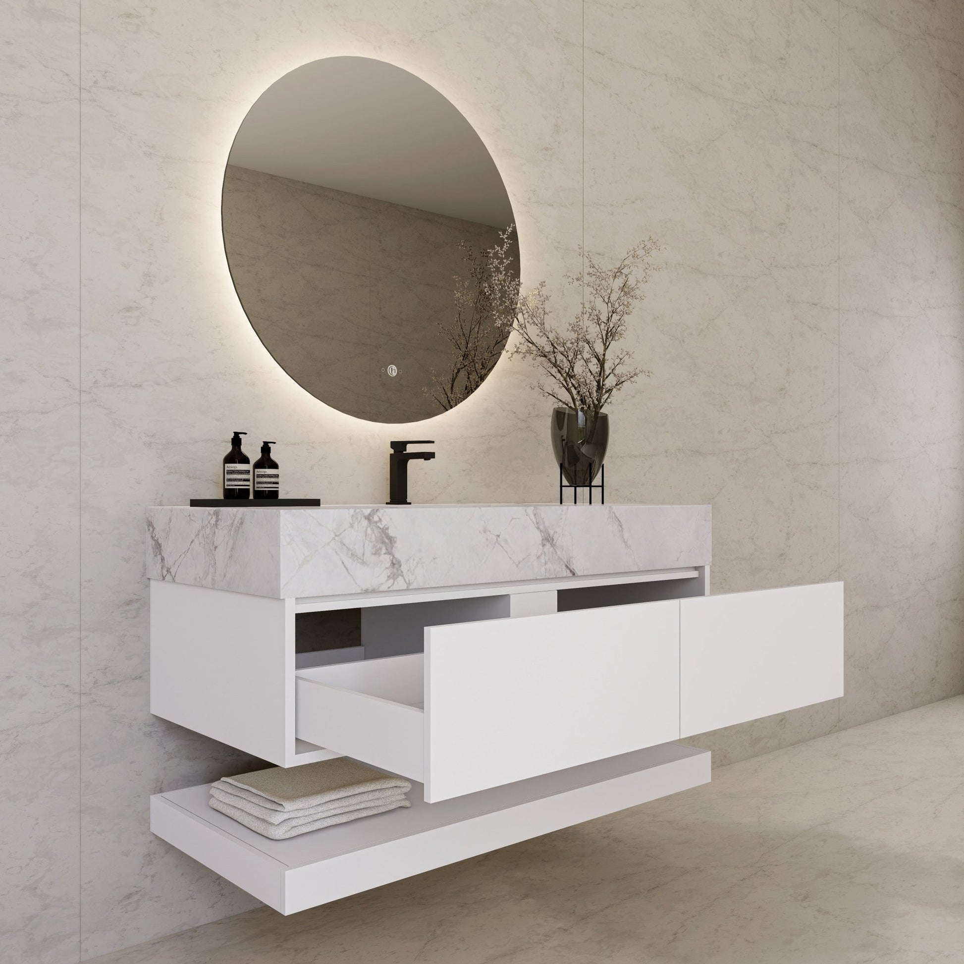 48" White Open Shelf Floating Bathroom Vanity -Vanity48"
