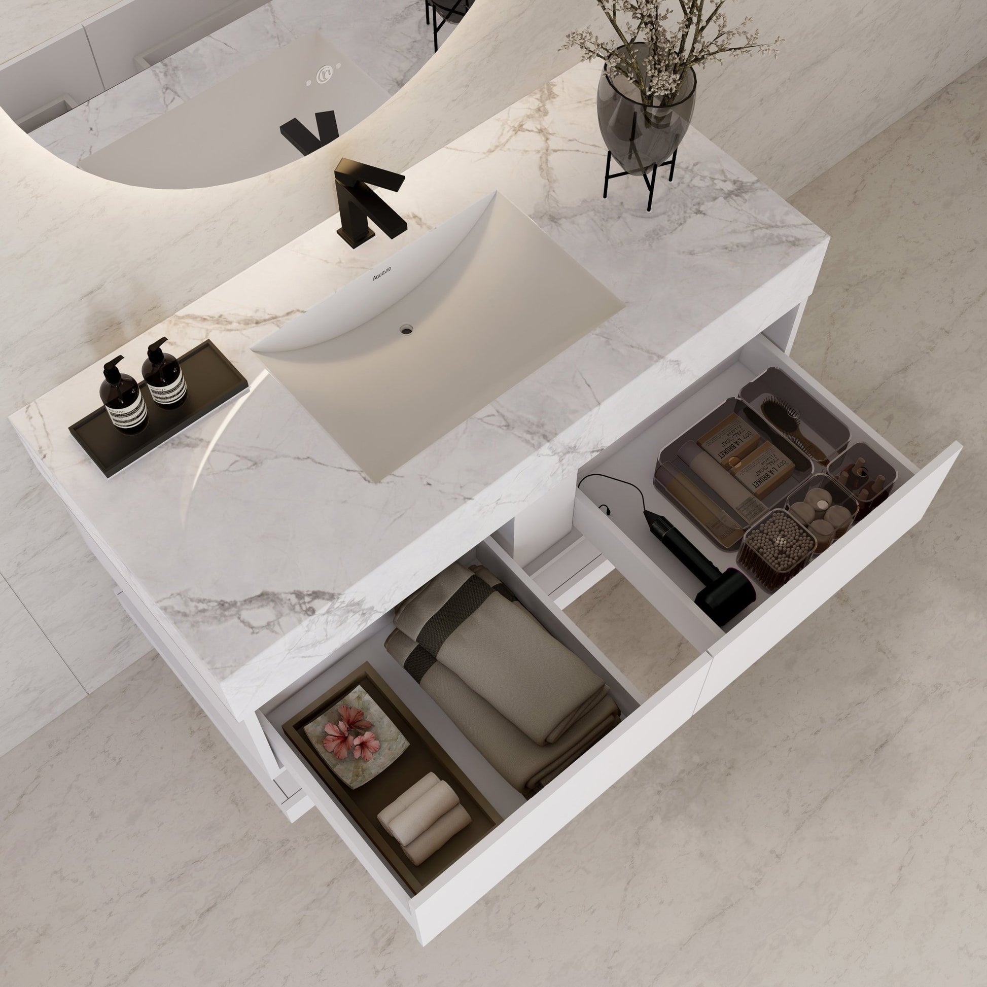 48" White Open Shelf Floating Bathroom Vanity -Vanity48"
