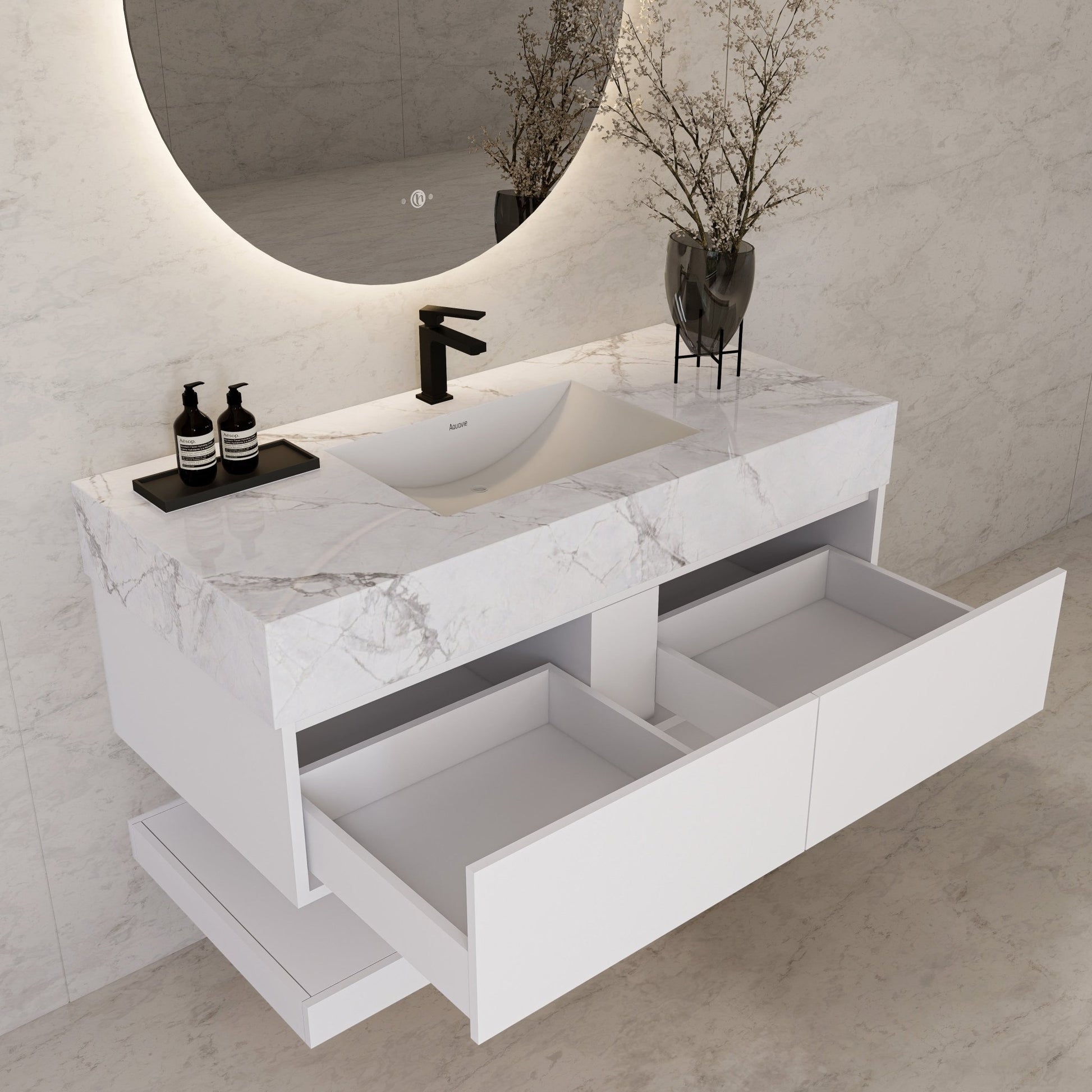 48" White Open Shelf Floating Bathroom Vanity -Vanity48"