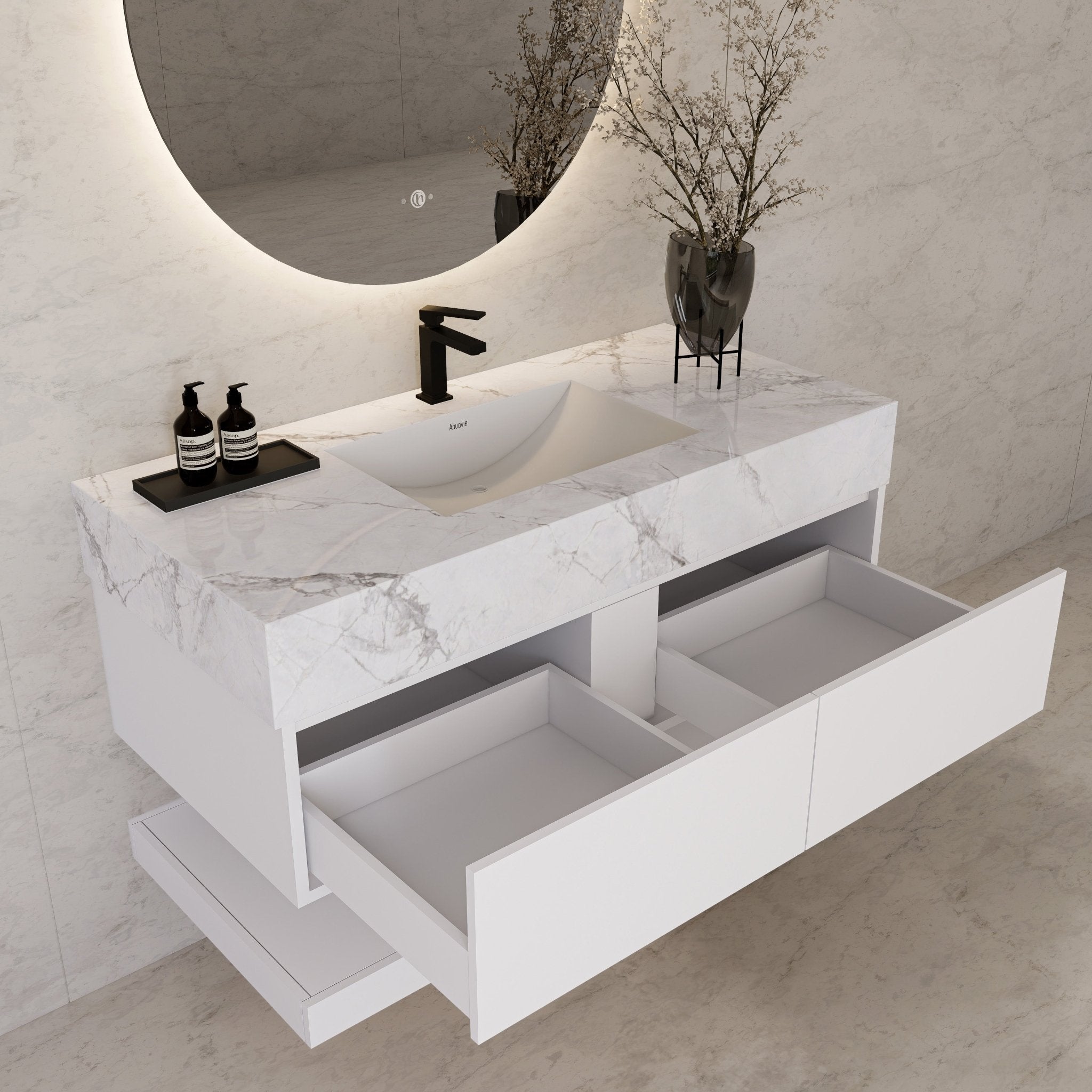 48" White Open Shelf Floating Bathroom Vanity -Vanity48"