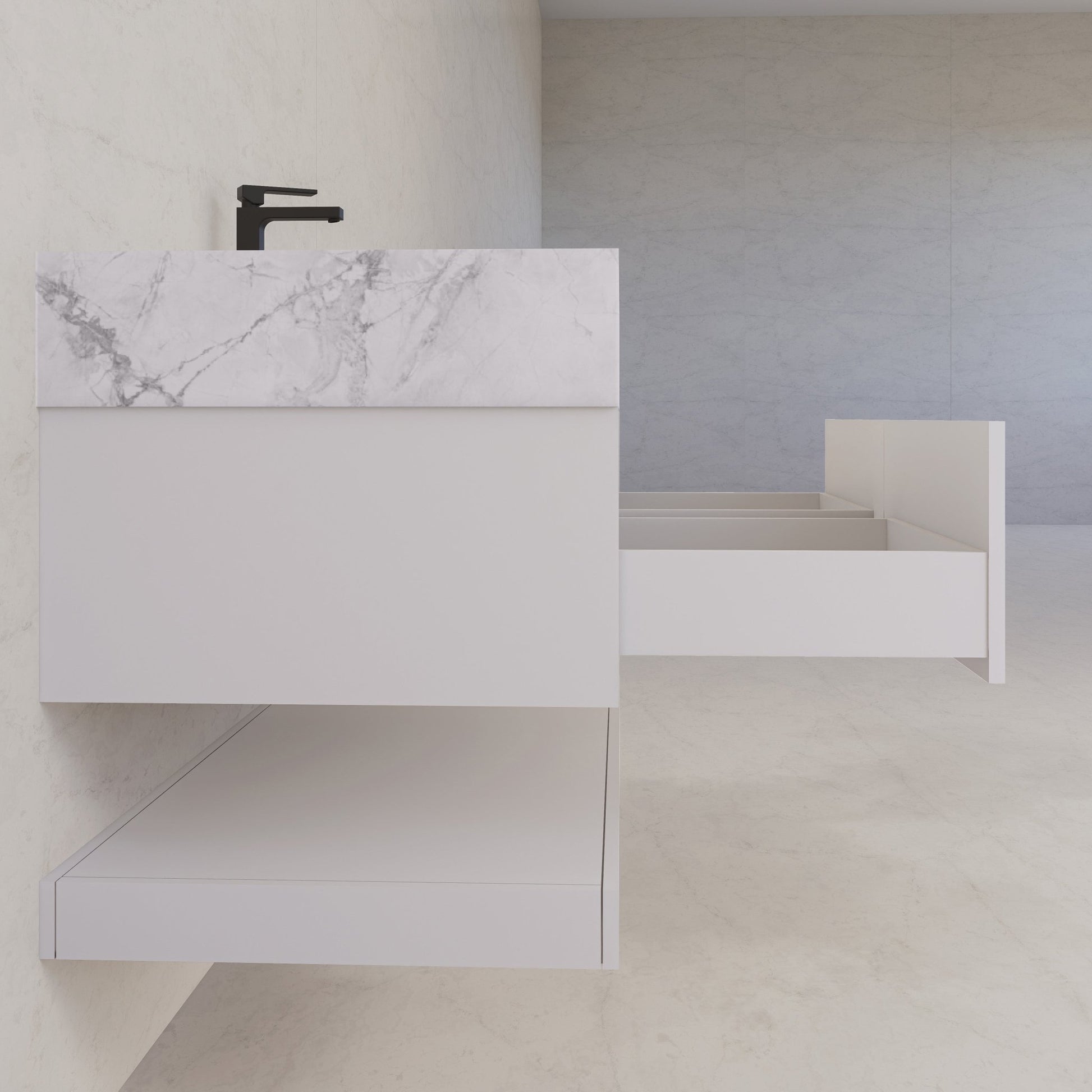 48" White Open Shelf Floating Bathroom Vanity -Vanity48"