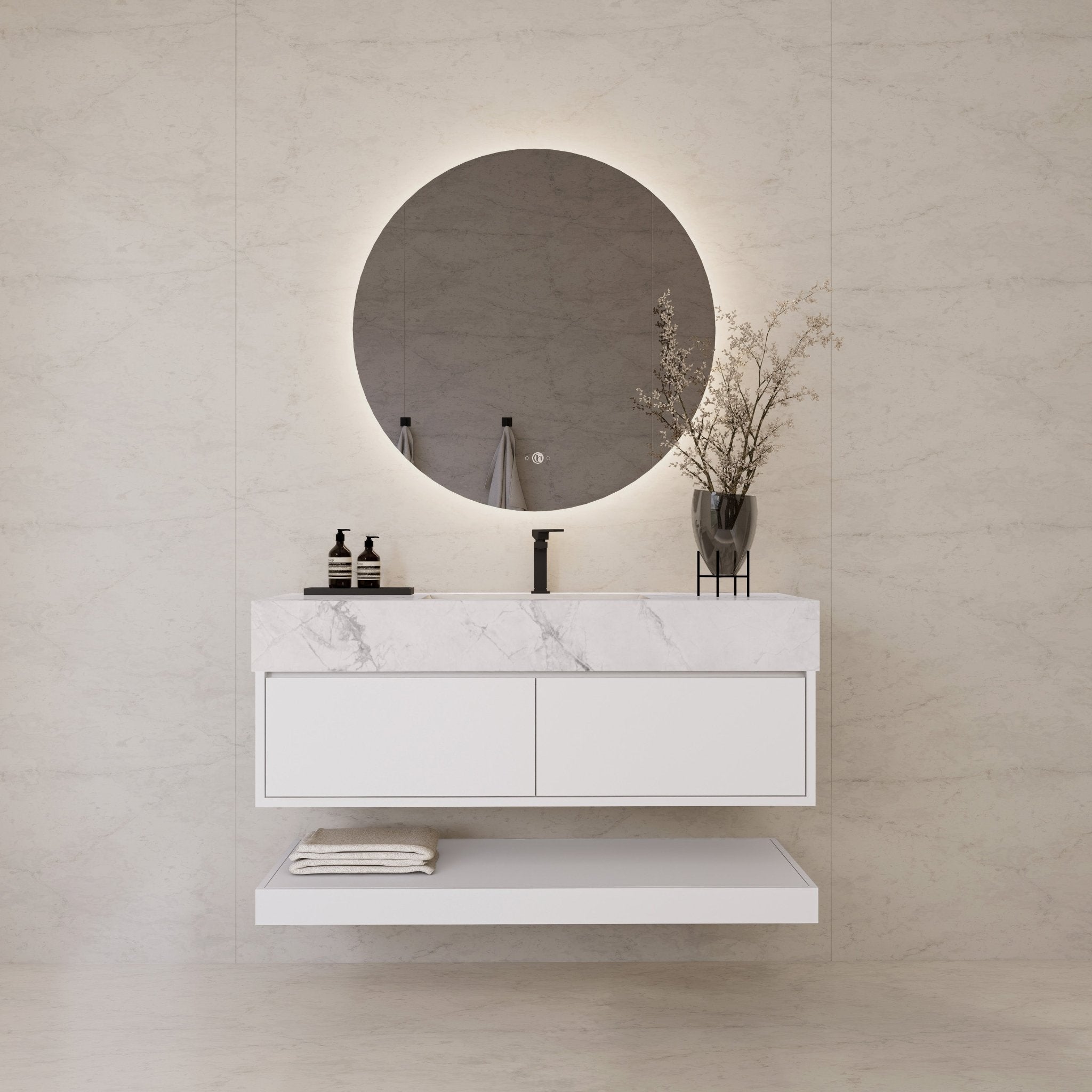 48" White Open Shelf Floating Bathroom Vanity -Vanity48"