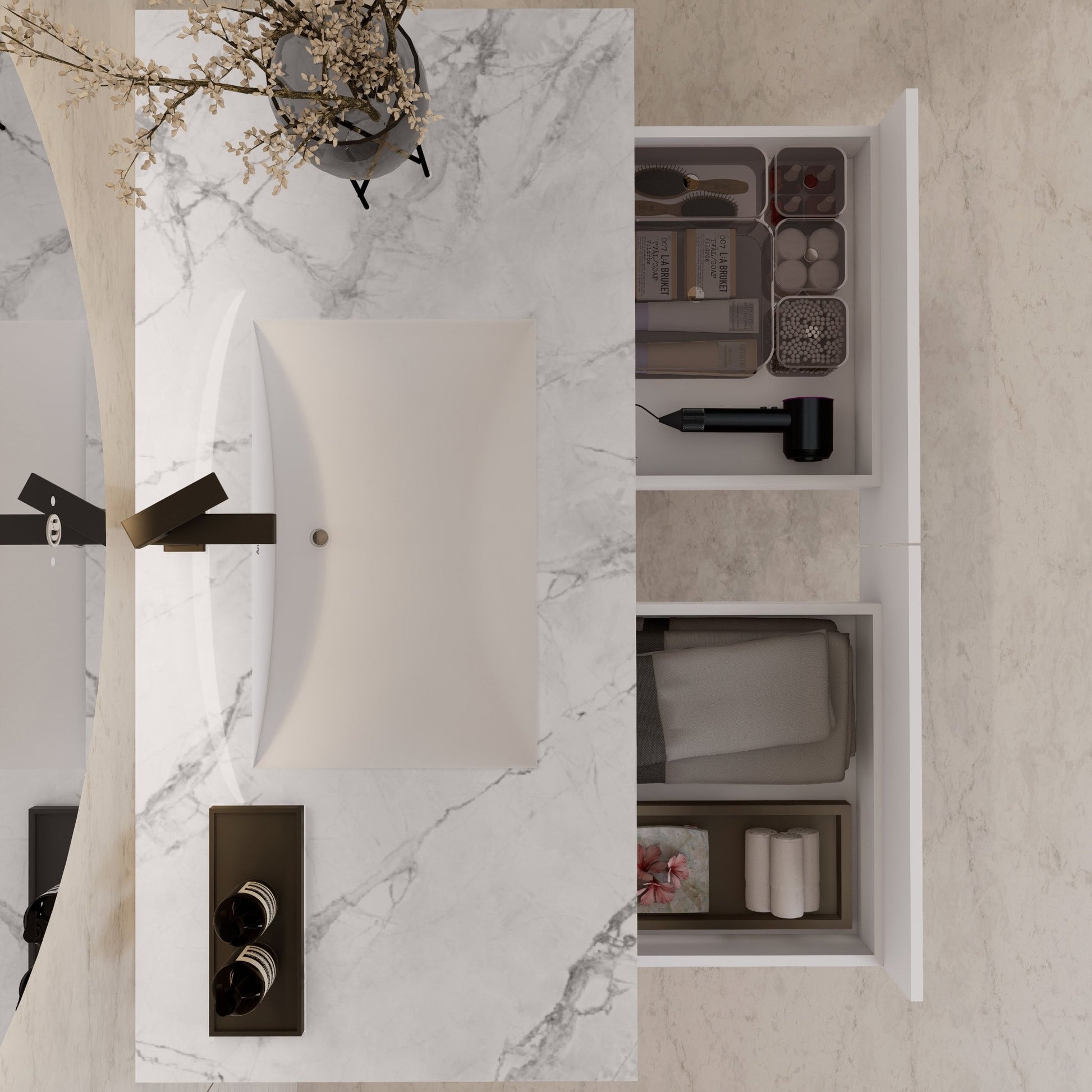 48" White Open Shelf Floating Bathroom Vanity -Vanity48"