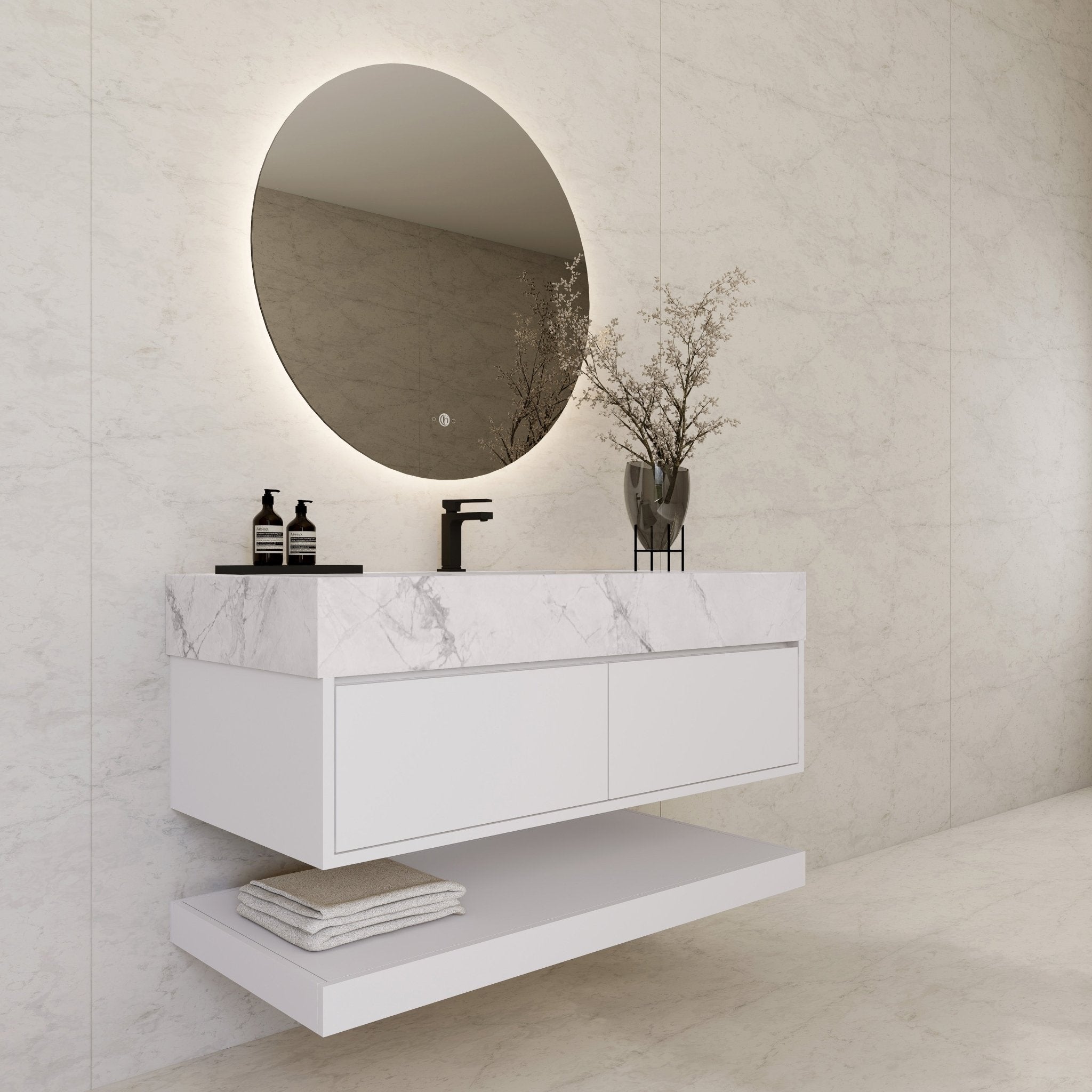 48" White Open Shelf Floating Bathroom Vanity -Vanity48"