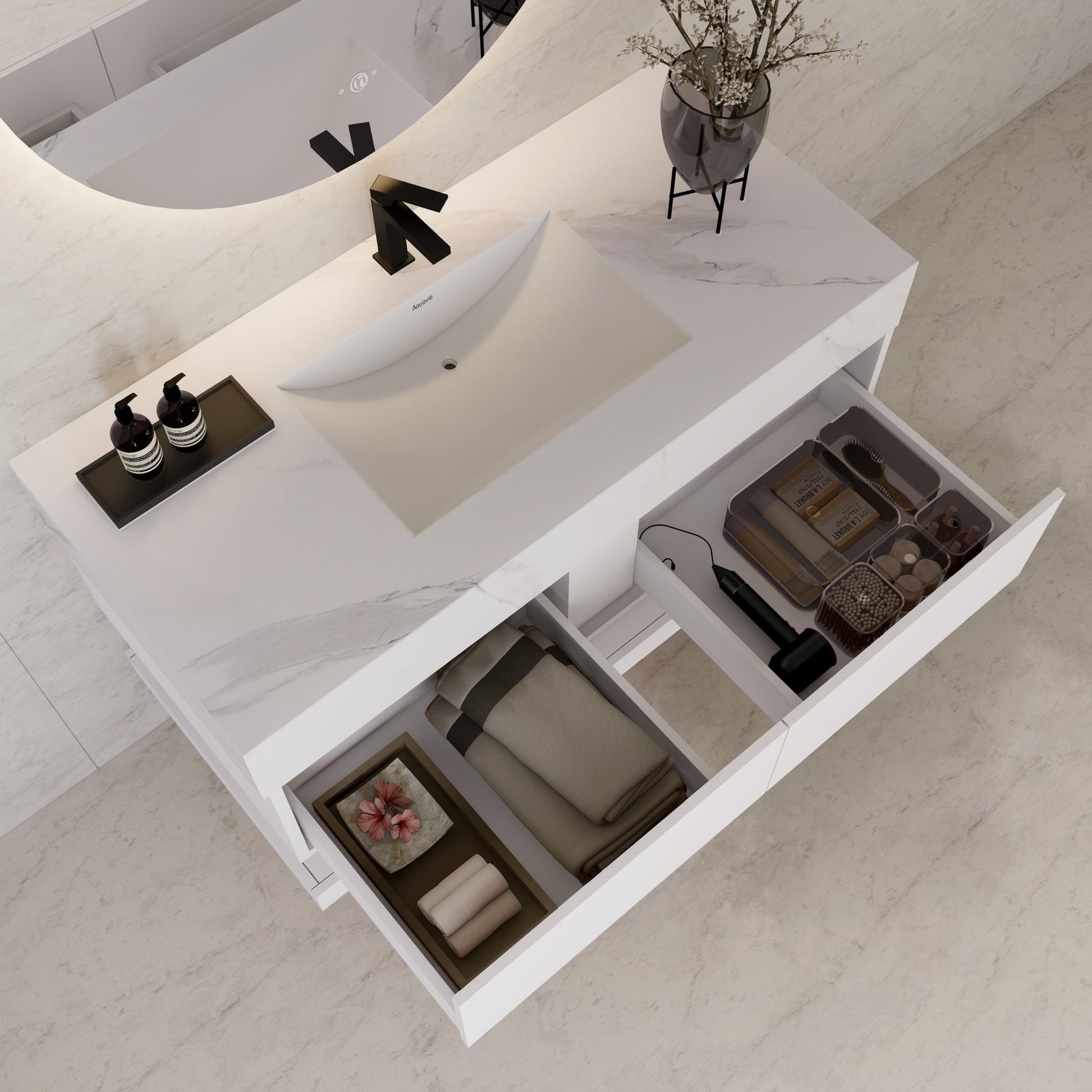 48" White Open Shelf Floating Bathroom Vanity -Vanity48"