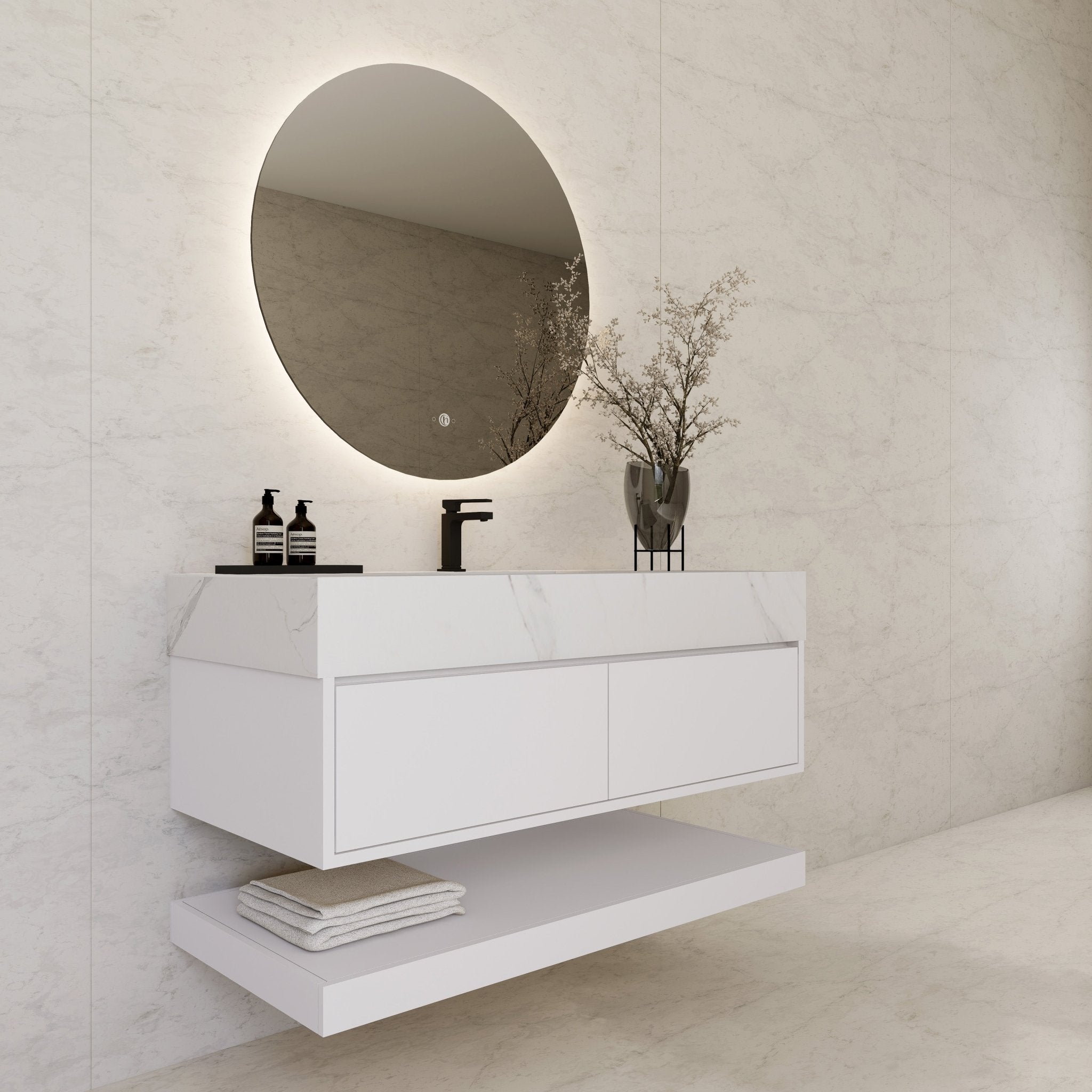 48" White Open Shelf Floating Bathroom Vanity -Vanity48"