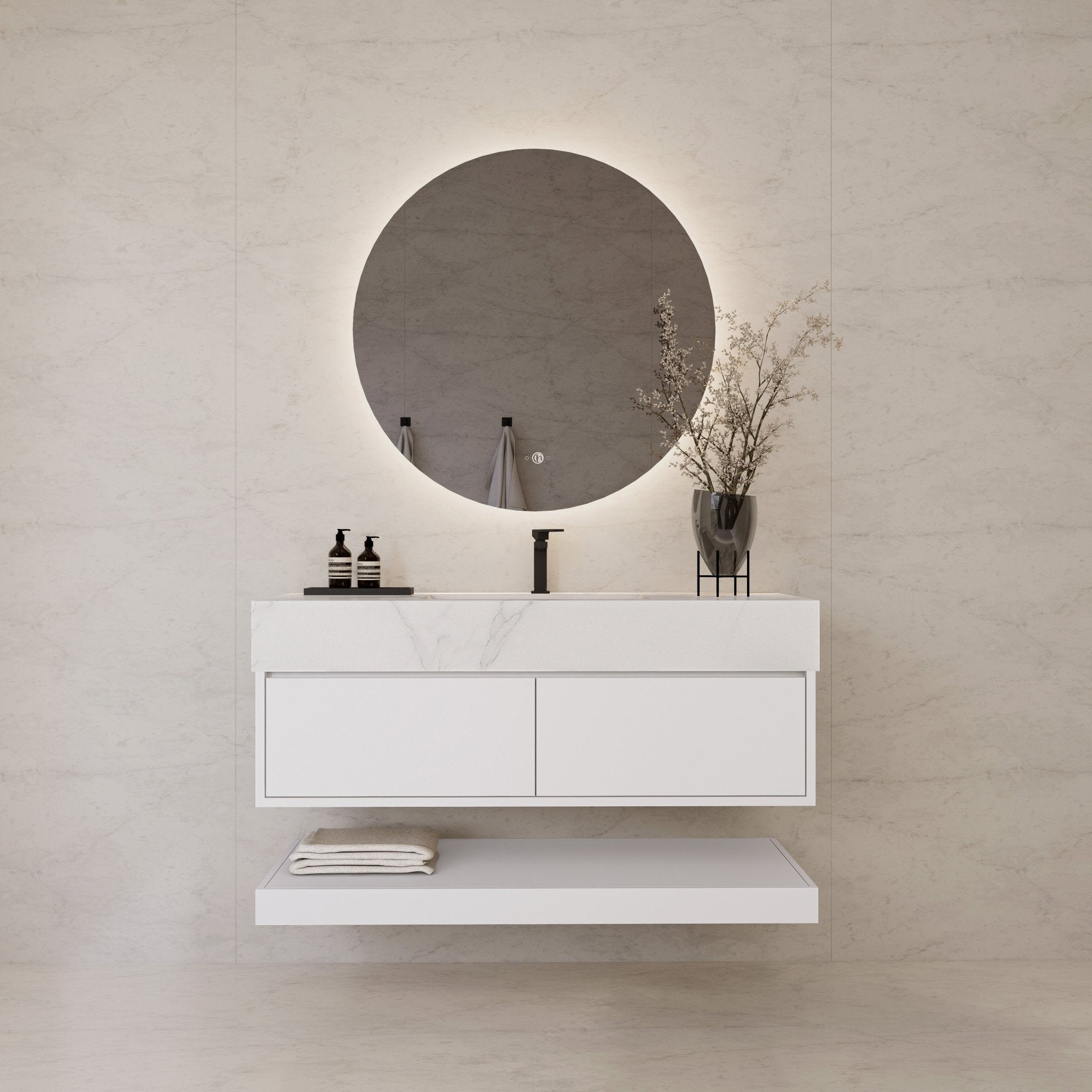 48" White Open Shelf Floating Bathroom Vanity -Vanity48"
