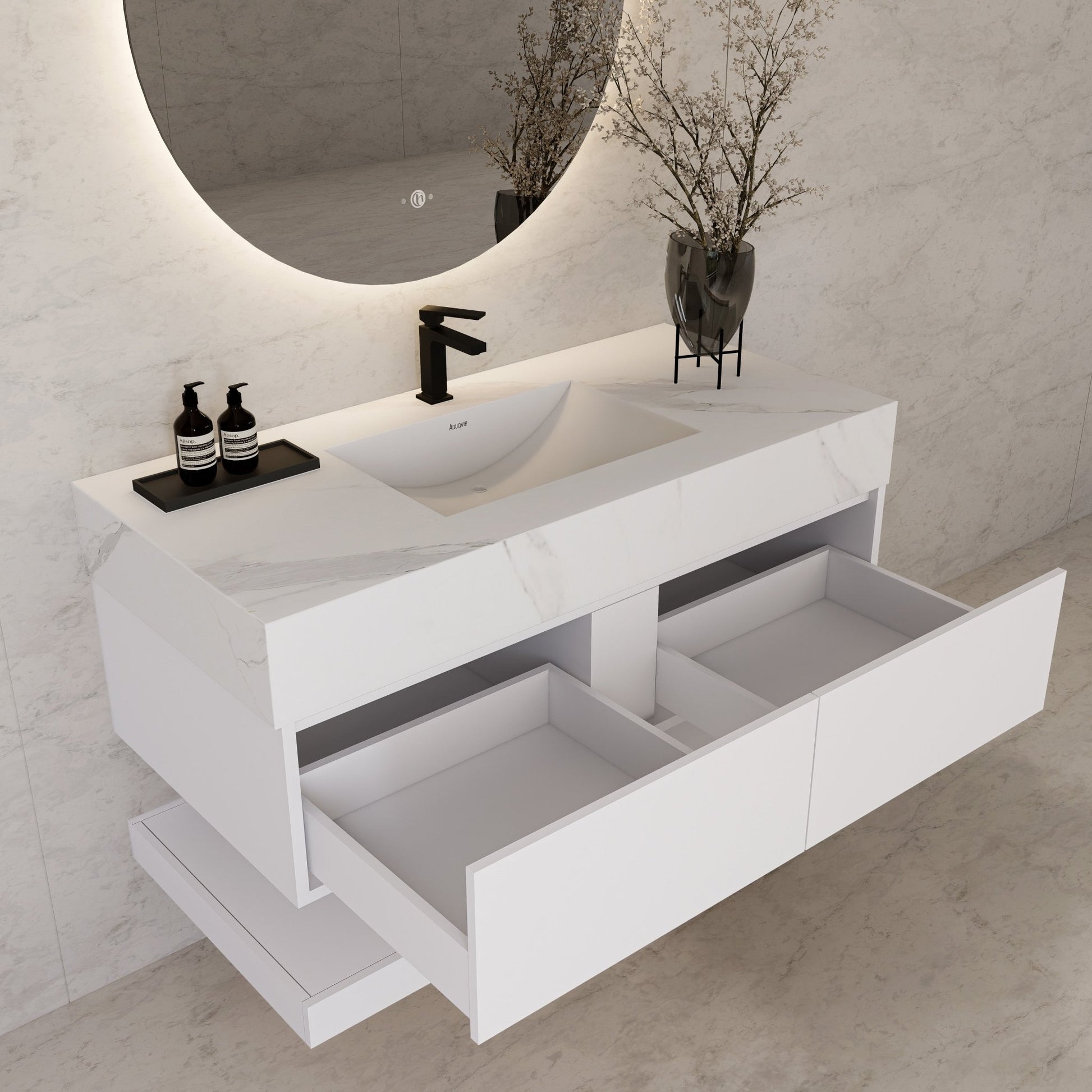 48" White Open Shelf Floating Bathroom Vanity -Vanity48"