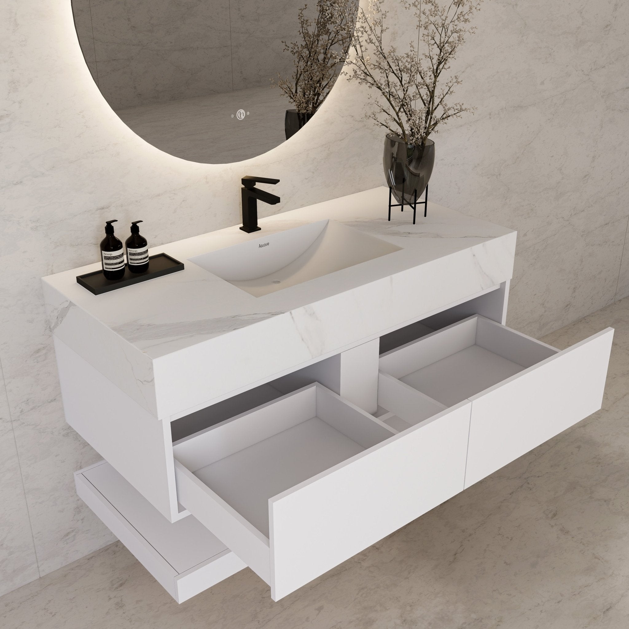 48" White Open Shelf Floating Bathroom Vanity -Vanity48"