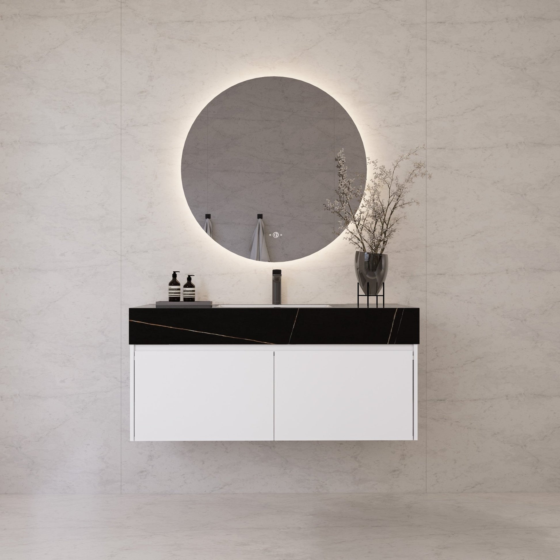 48" White Sintered Stone Top with Double Drawer Floating Bathroom Vanity -Vanity48"