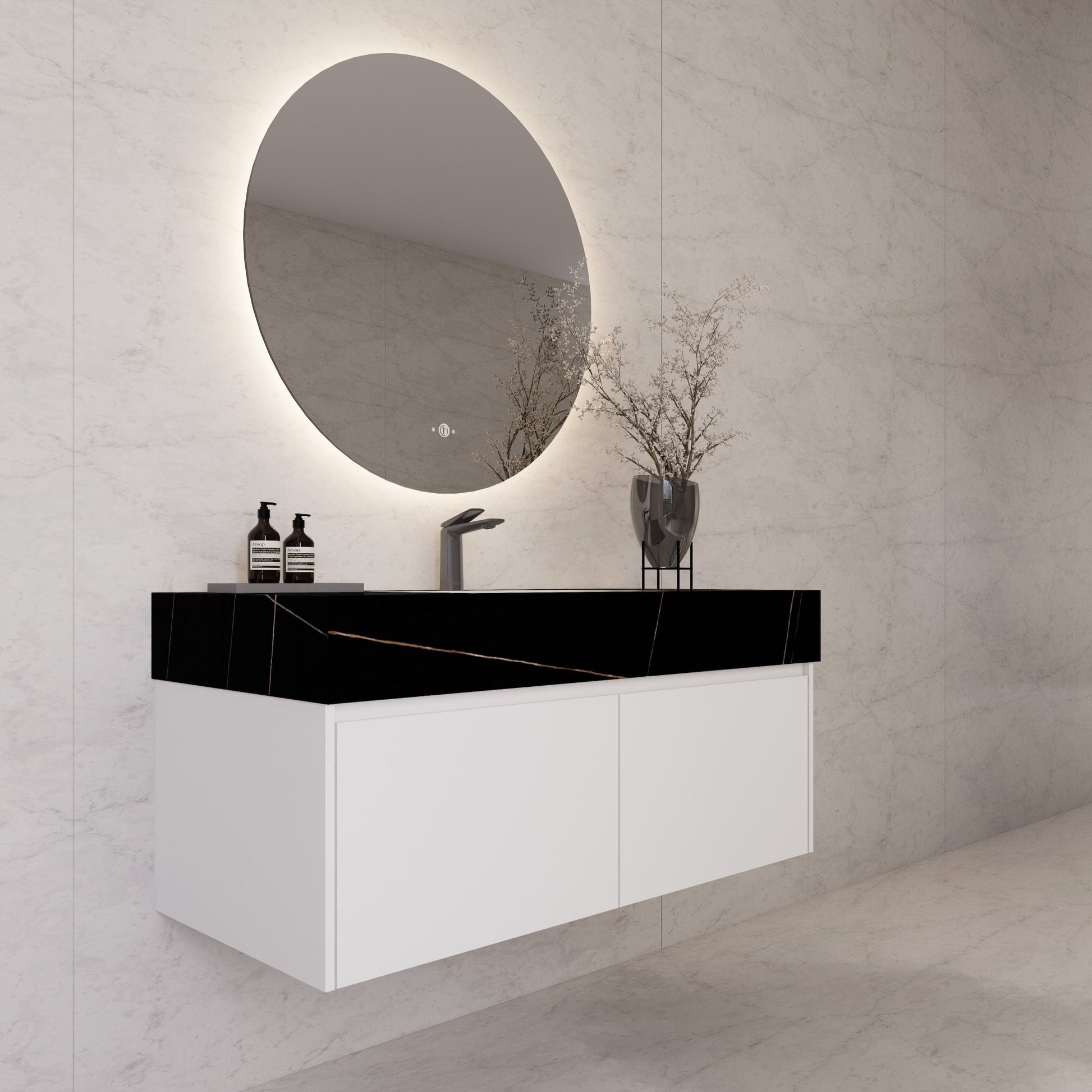 48" White Sintered Stone Top with Double Drawer Floating Bathroom Vanity -Vanity48"