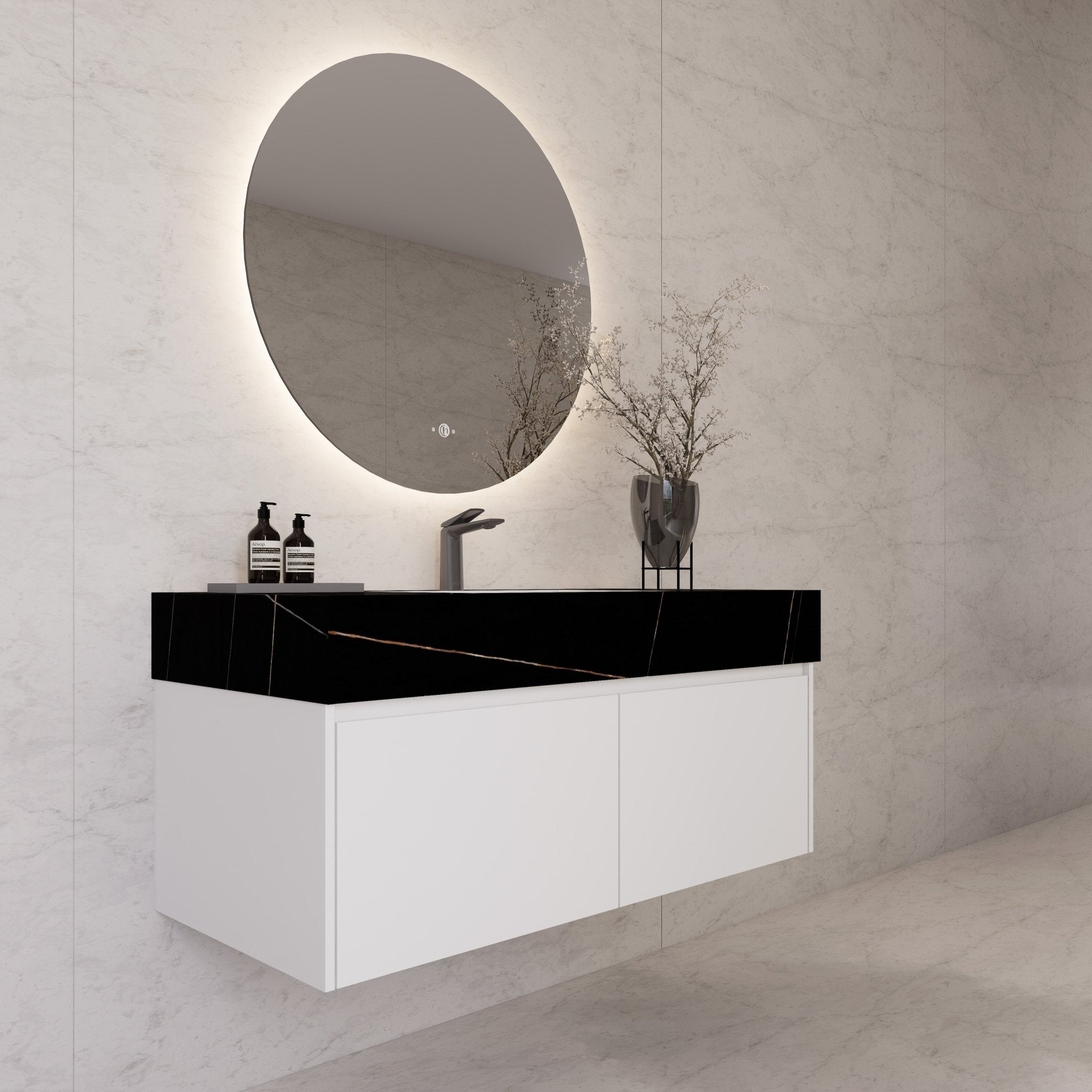 48" White Sintered Stone Top with Double Drawer Floating Bathroom Vanity -Vanity48"