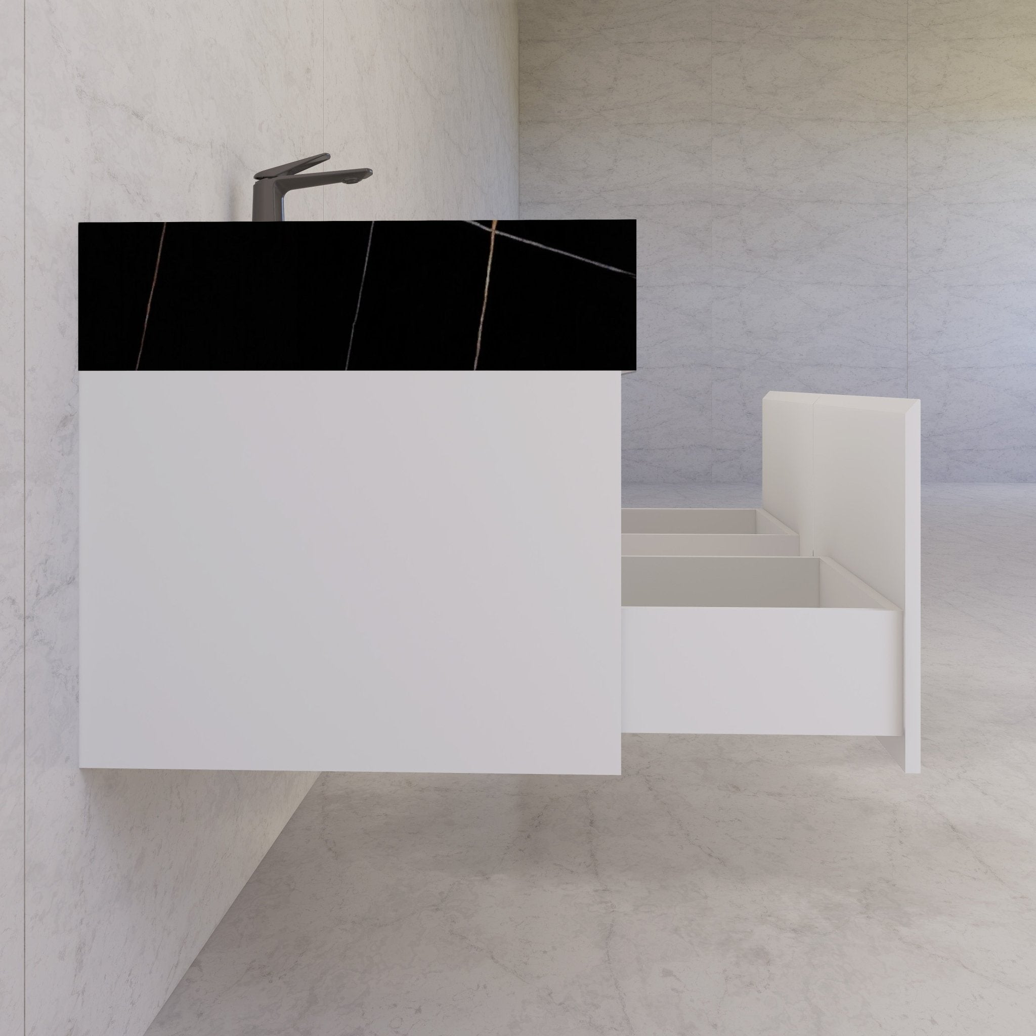 48" White Sintered Stone Top with Double Drawer Floating Bathroom Vanity -Vanity48"