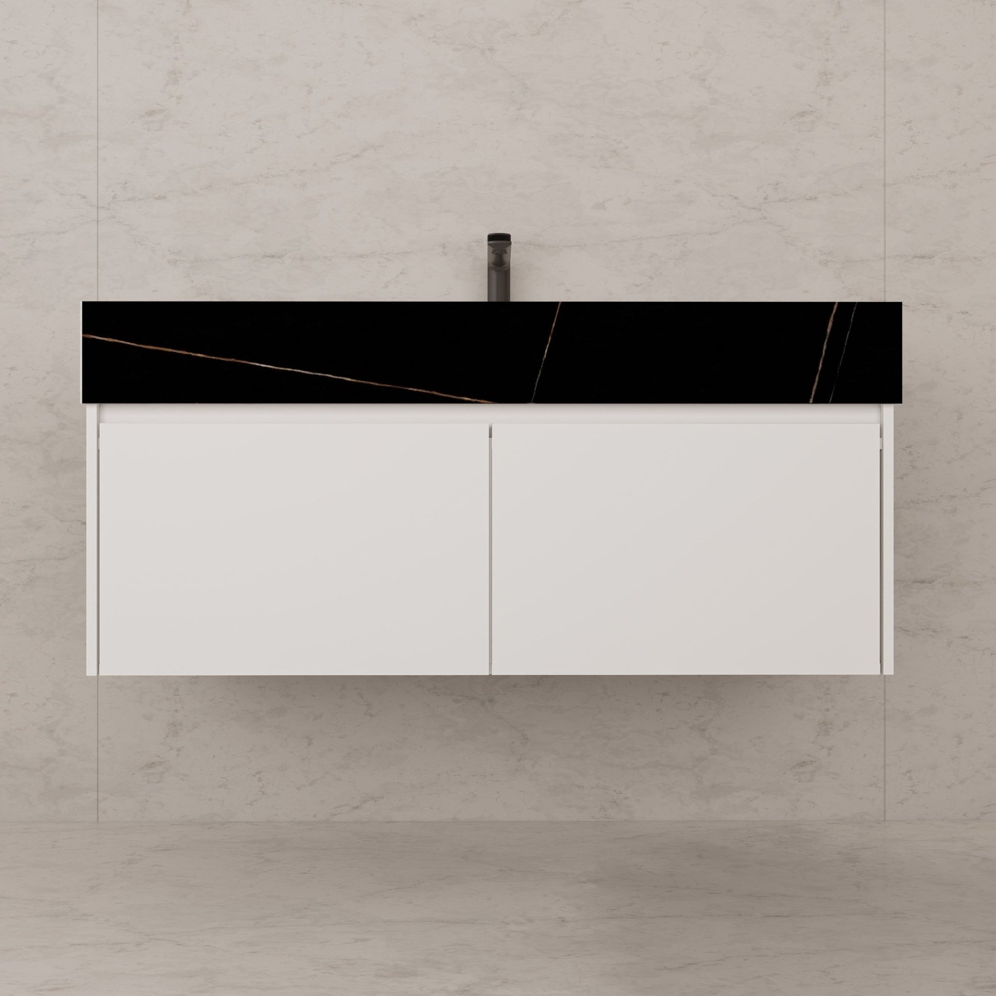 48" White Sintered Stone Top with Double Drawer Floating Bathroom Vanity -Vanity48"