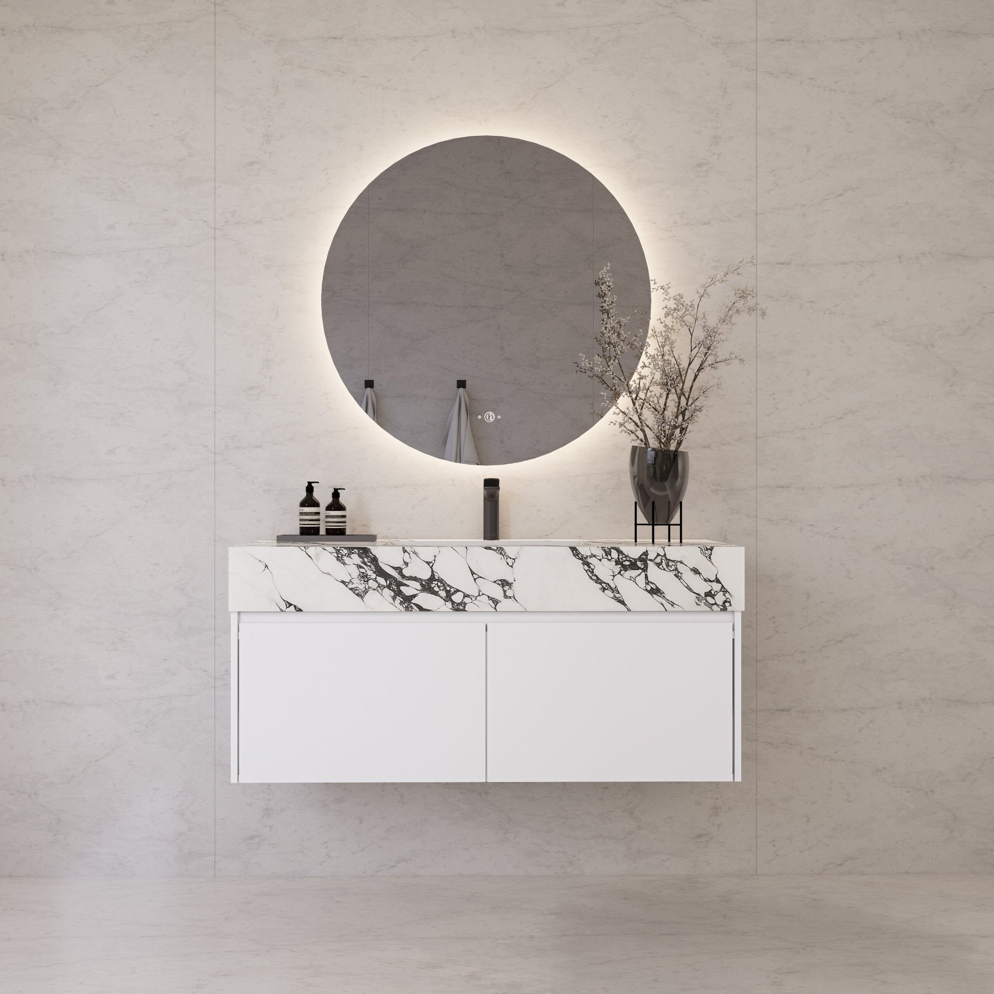 48" White Sintered Stone Top with Double Drawer Floating Bathroom Vanity -Vanity48"