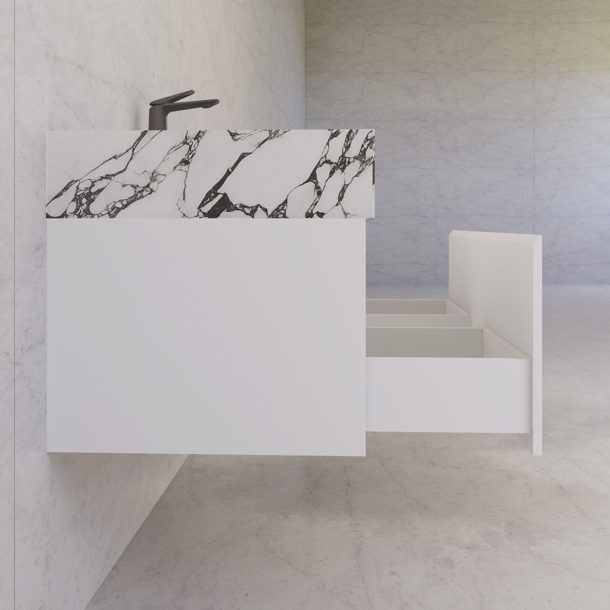 48" White Sintered Stone Top with Double Drawer Floating Bathroom Vanity -Vanity48"