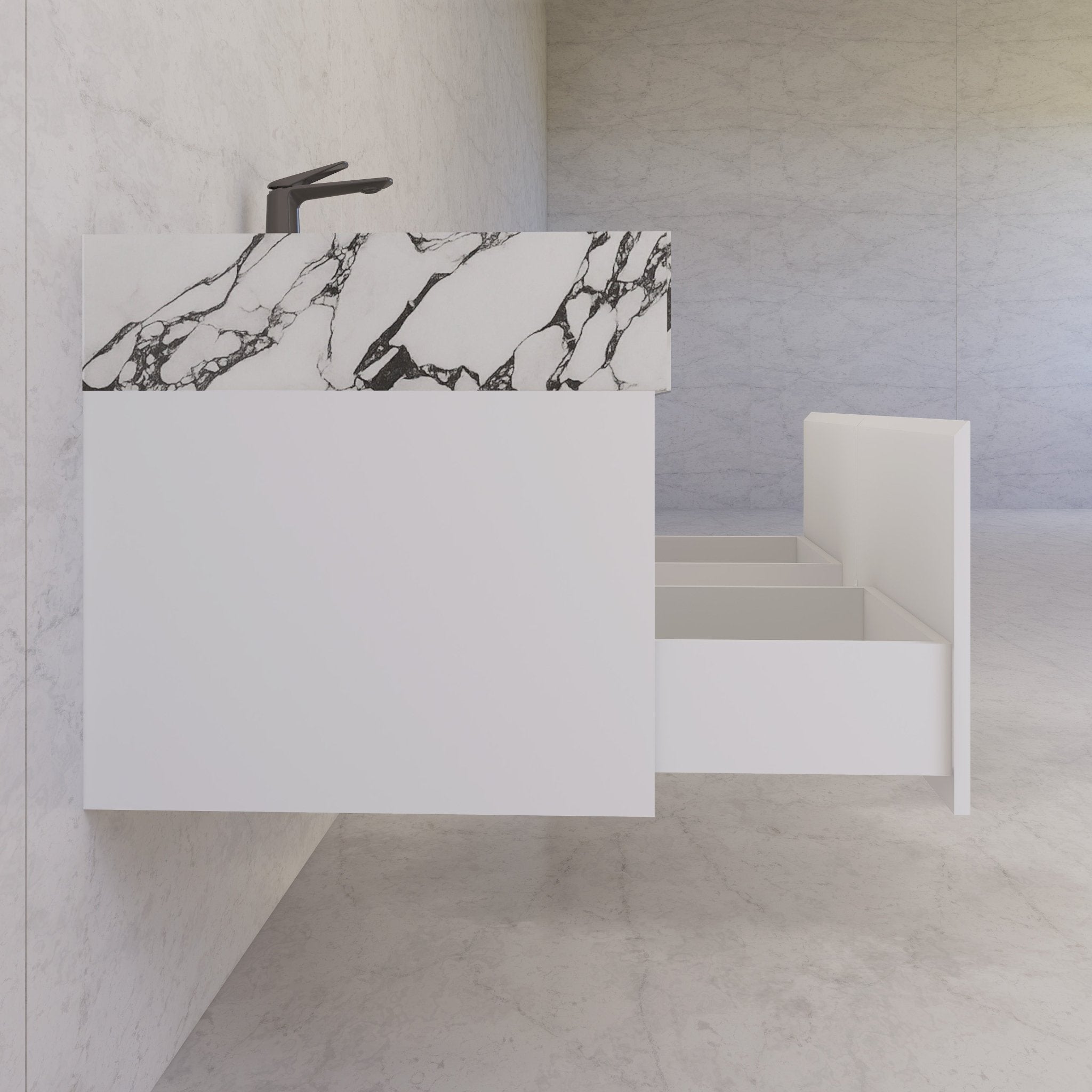 48" White Sintered Stone Top with Double Drawer Floating Bathroom Vanity -Vanity48"