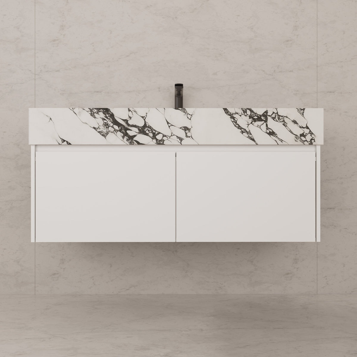 48" White Sintered Stone Top with Double Drawer Floating Bathroom Vanity -Vanity48"