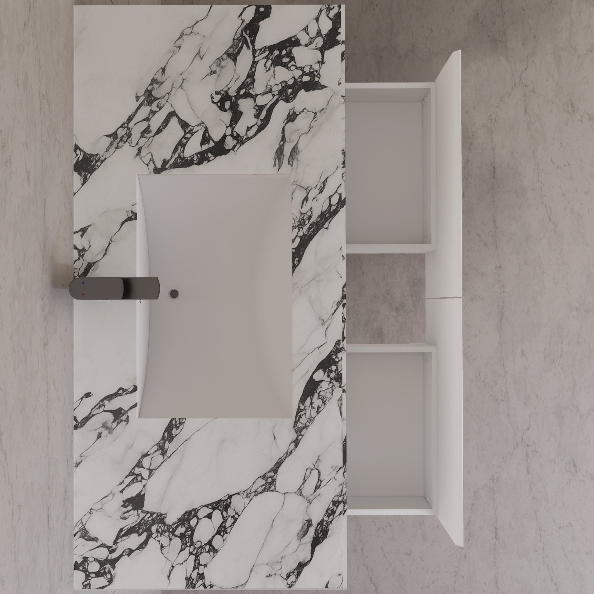 48" White Sintered Stone Top with Double Drawer Floating Bathroom Vanity -Vanity48"