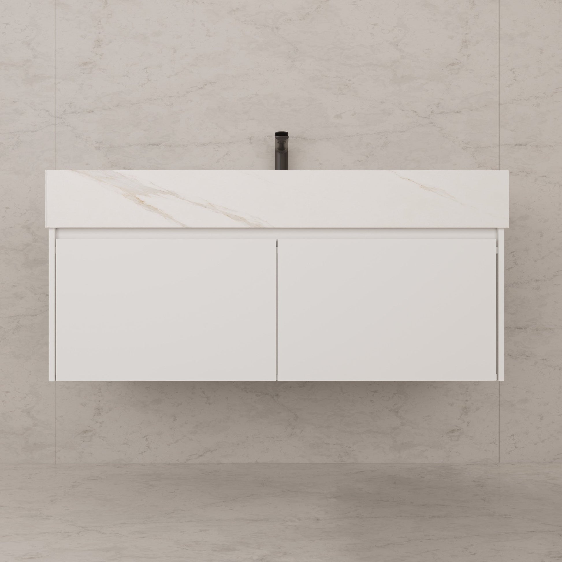 48" White Sintered Stone Top with Double Drawer Floating Bathroom Vanity -Vanity48"