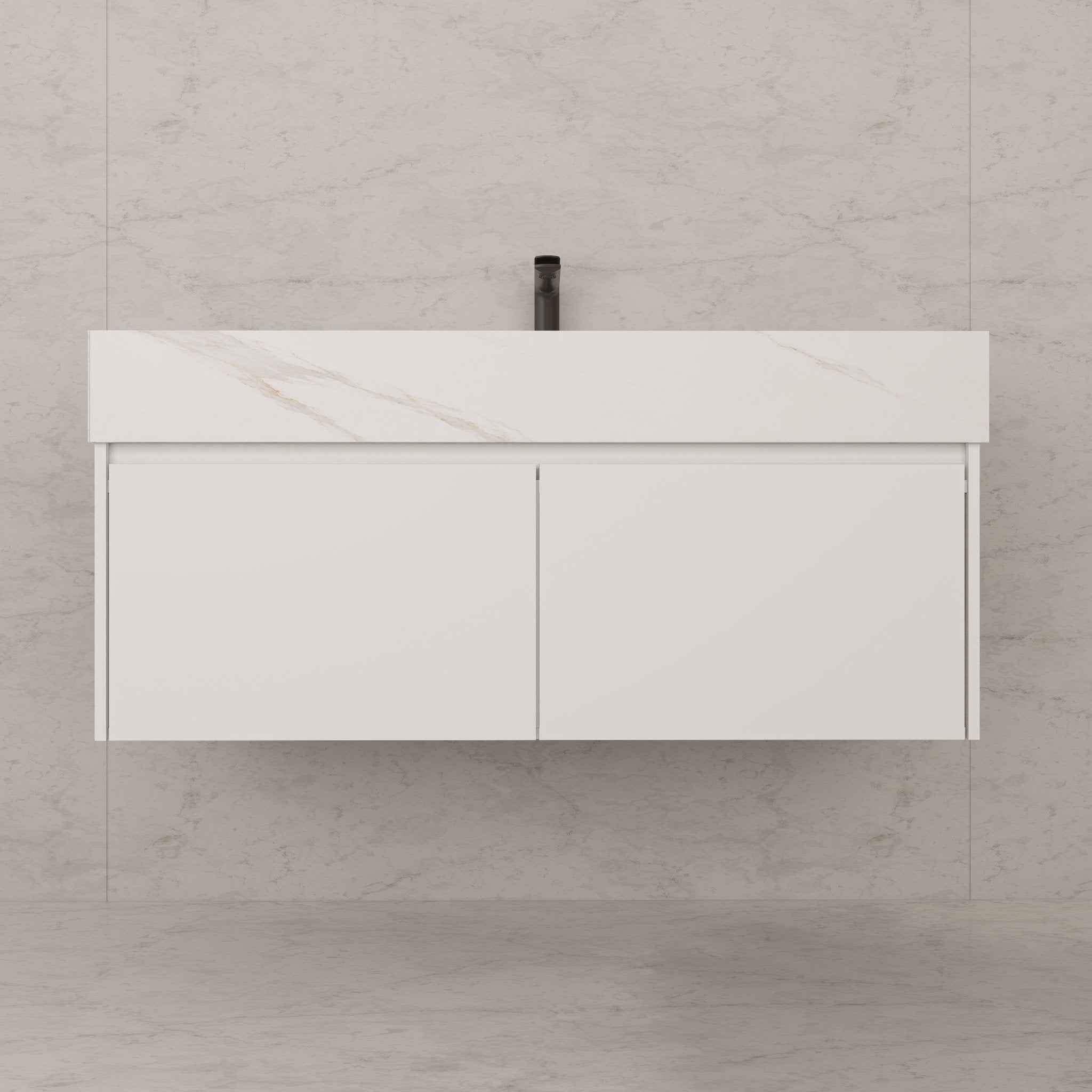 48" White Sintered Stone Top with Double Drawer Floating Bathroom Vanity -Vanity48"